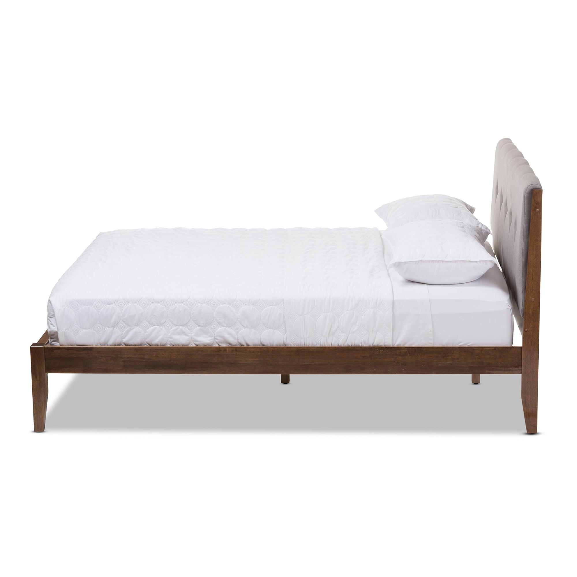 Leyton Mid-Century Light Fabric and Medium Finish Wood Platform Bed