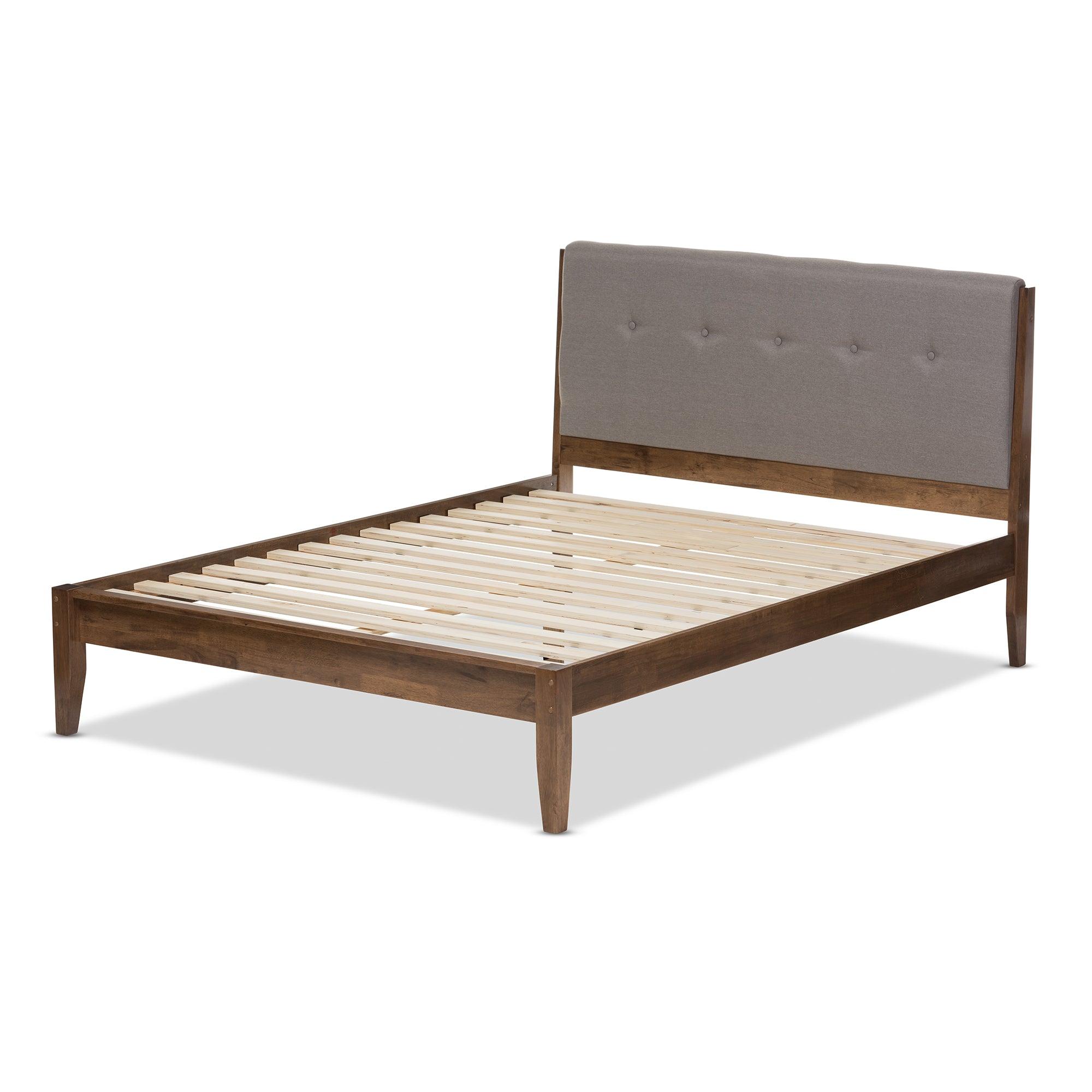 Leyton Mid-Century Light Fabric and Medium Finish Wood Platform Bed