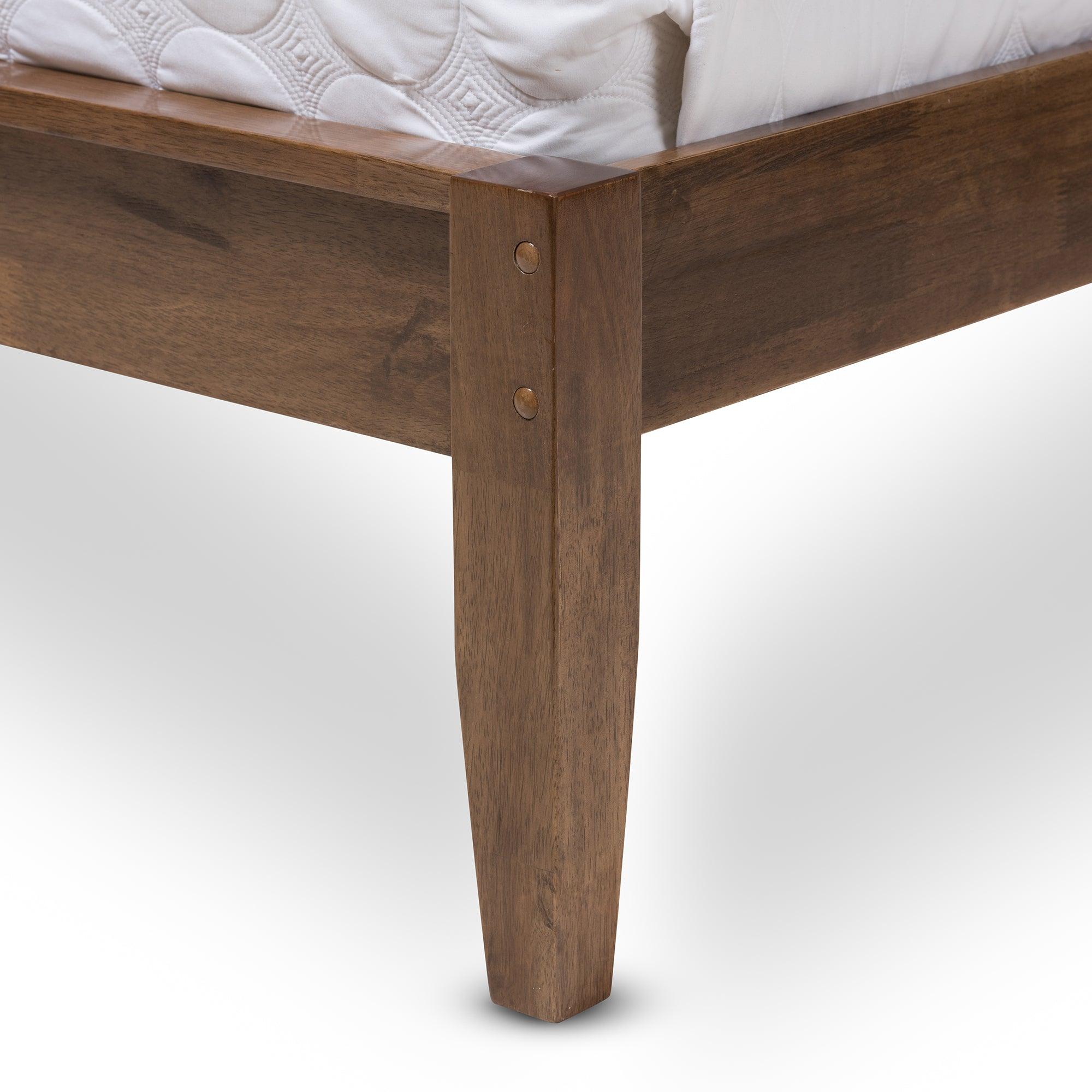 Leyton Mid-Century Light Fabric and Medium Finish Wood Platform Bed