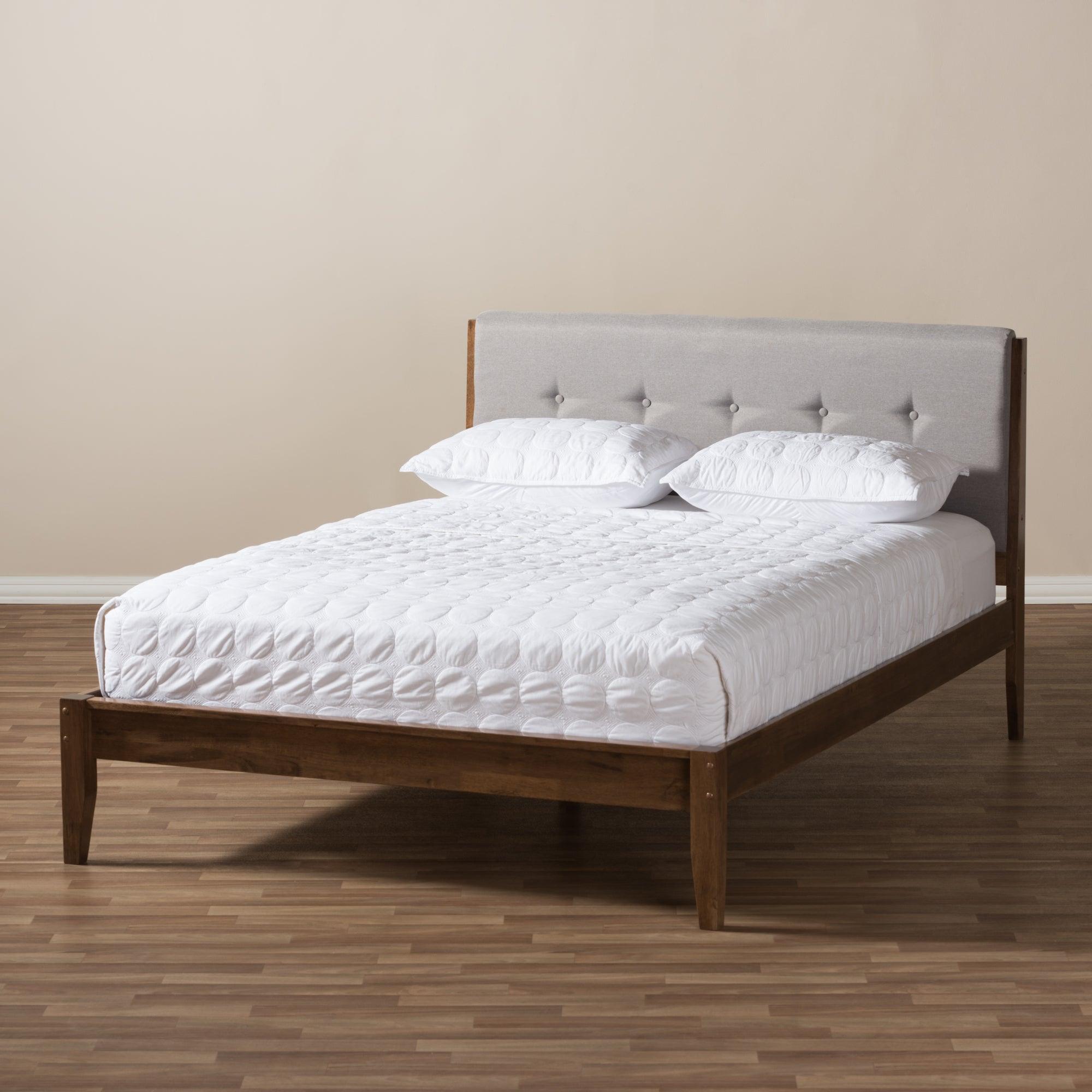 Leyton Mid-Century Light Fabric and Medium Finish Wood Platform Bed