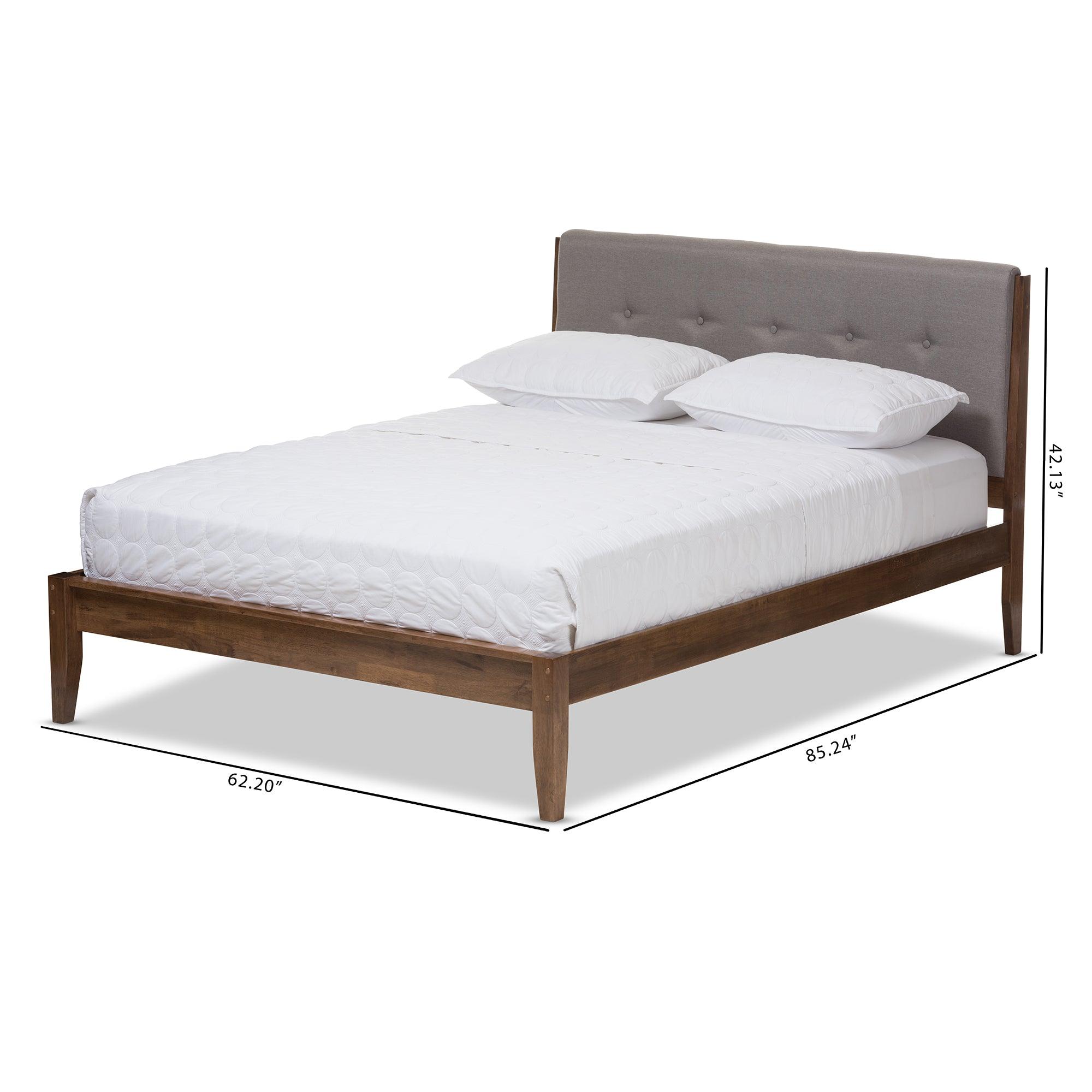 Leyton Mid-Century Light Fabric and Medium Finish Wood Platform Bed