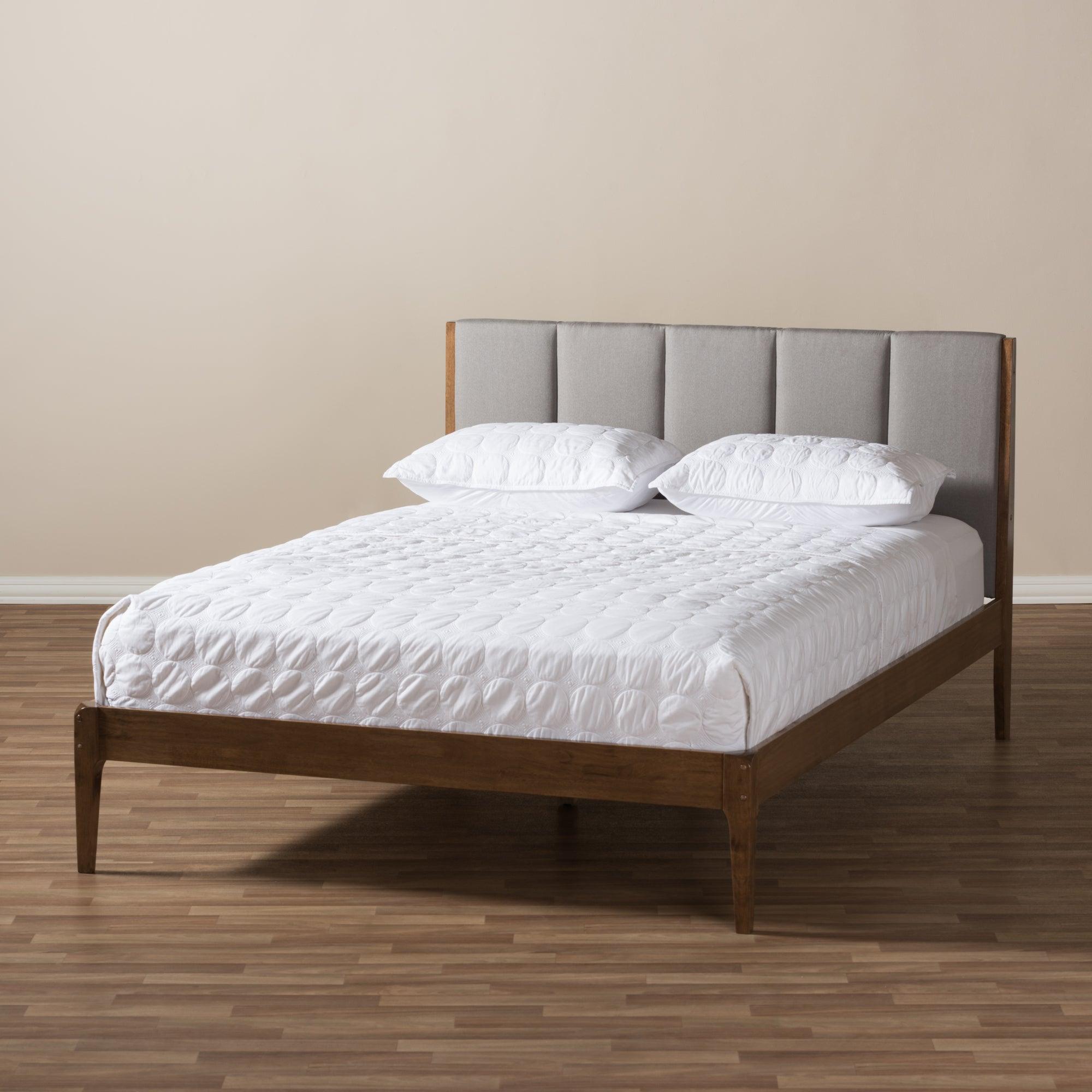 Ember Mid-Century Light Fabric and Medium Finish Wood Platform Bed