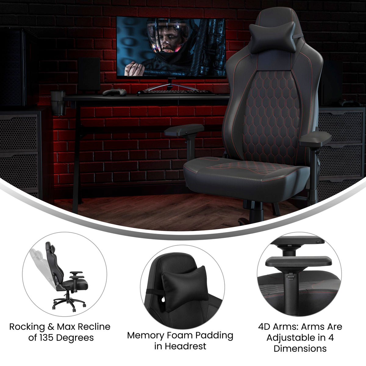 Falco Ergonomic High Back Adjustable Gaming Chair with 4D Armrests, Headrest Pillow, and Adjustable Lumbar Support