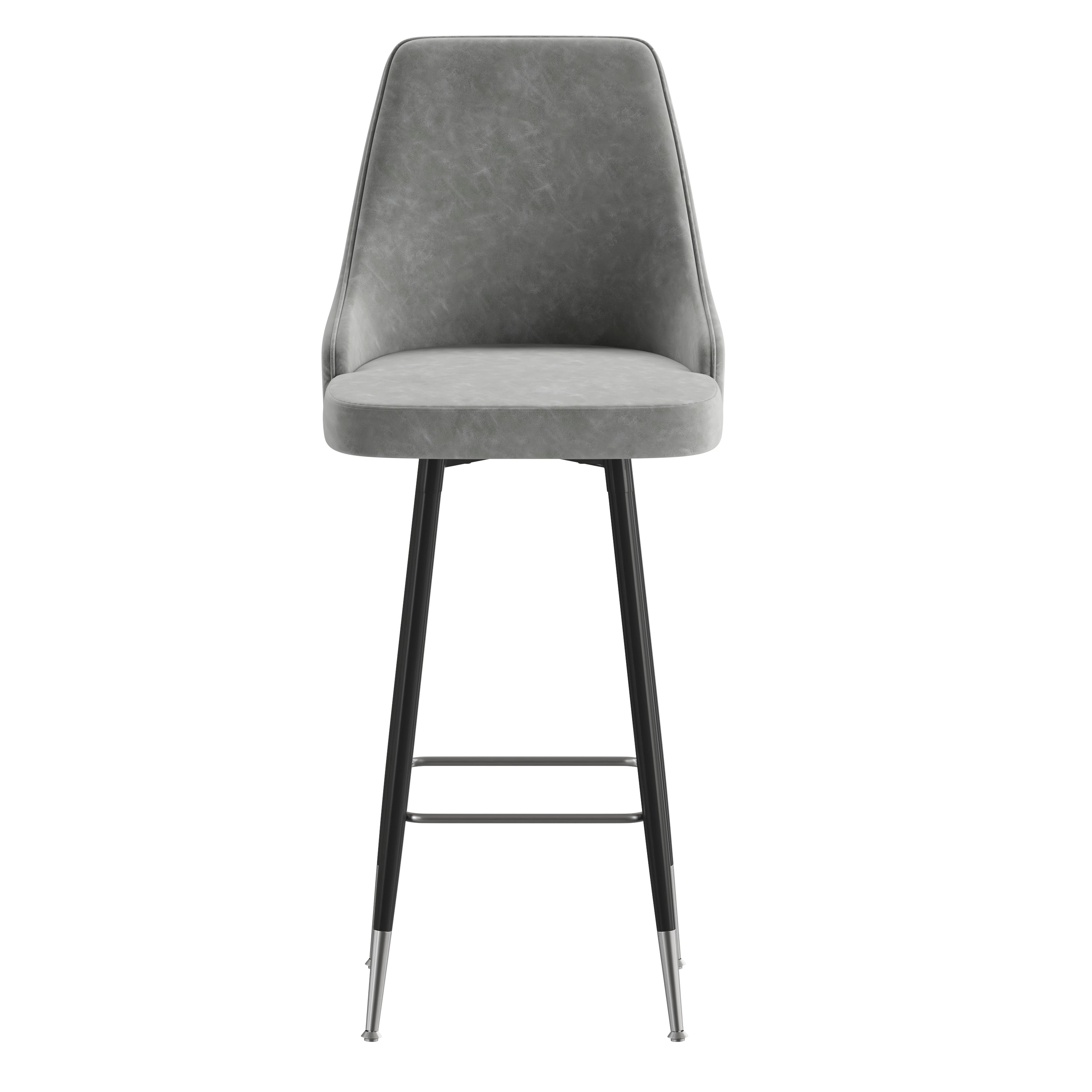 Shelly Set of 2 Commercial LeatherSoft Bar Height Stools with Solid Black Metal Frames and Chrome Accented Feet and Footrests-Barstool-Flash Furniture-Wall2Wall Furnishings