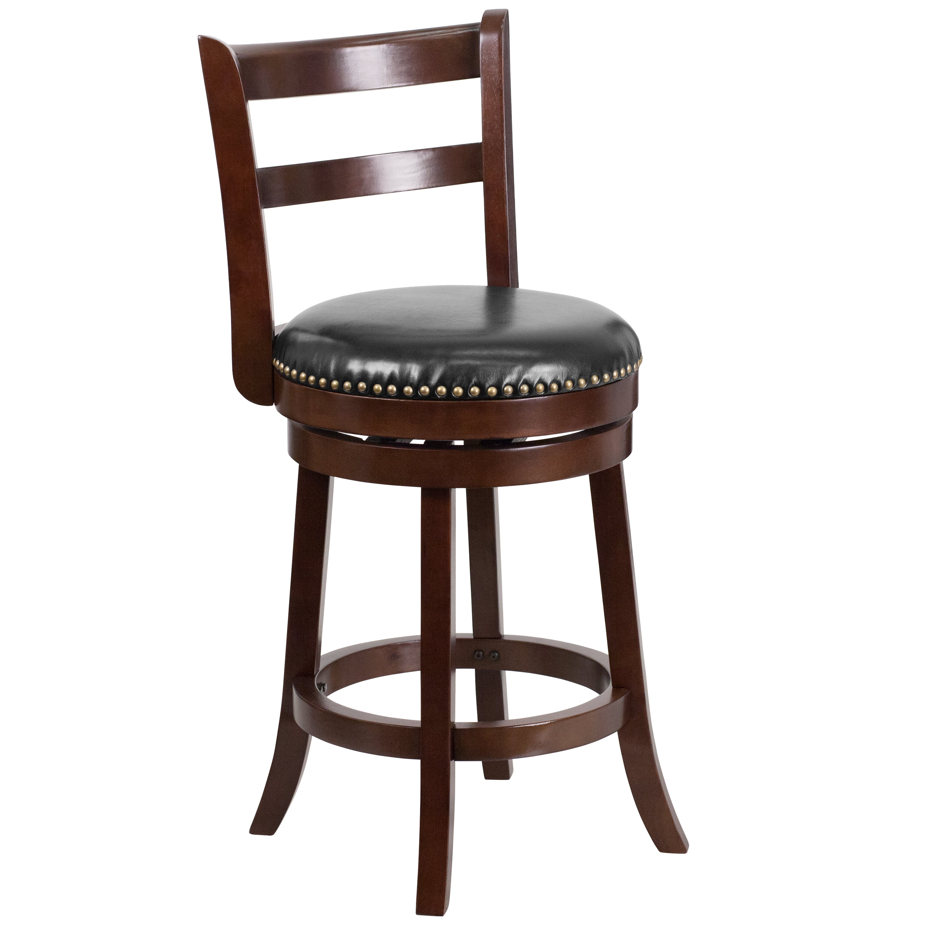 26'' High Wood Counter Height Stool with Single Slat Ladder Back and LeatherSoft Swivel Seat-Swivel Counter Stool-Flash Furniture-Wall2Wall Furnishings