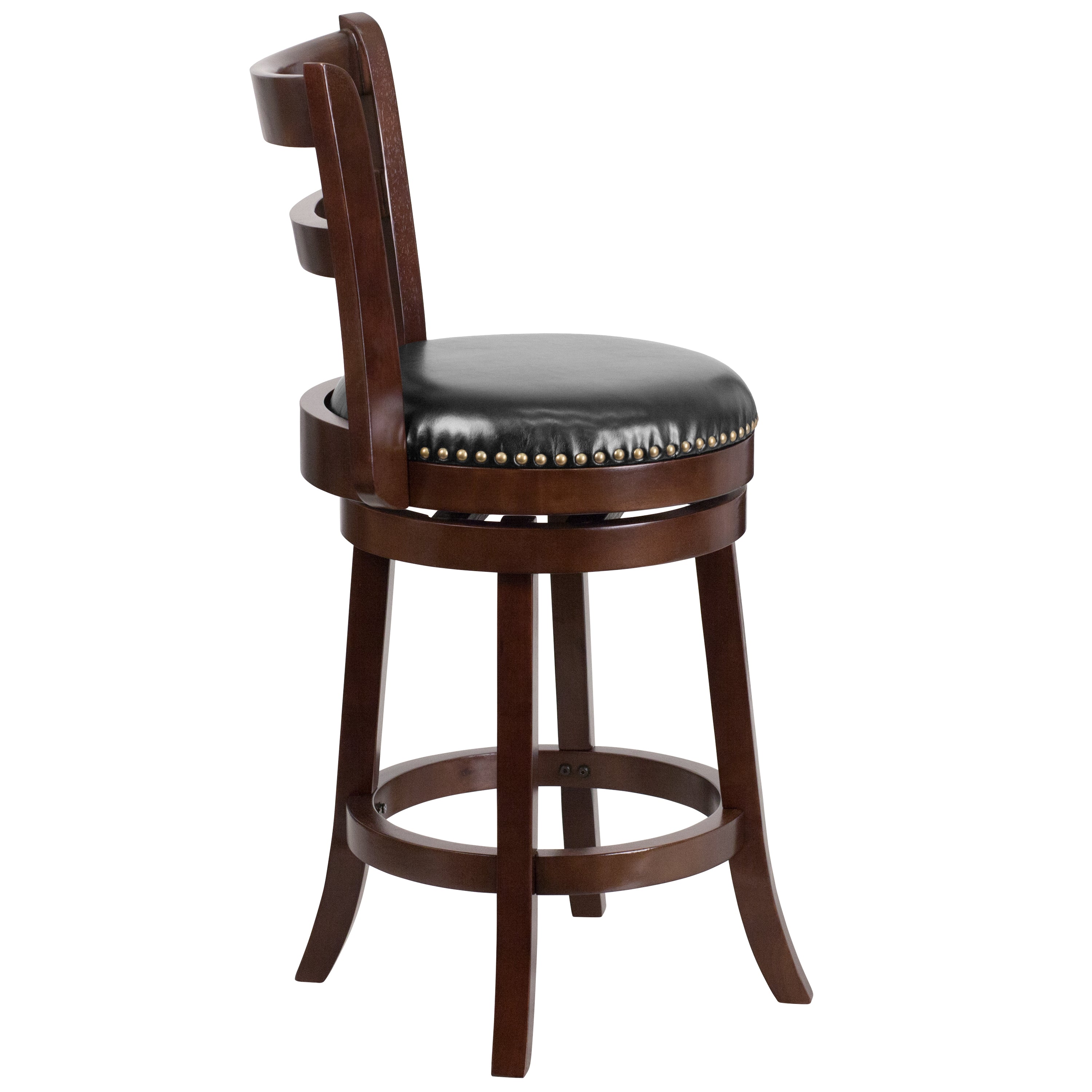 26'' High Wood Counter Height Stool with Single Slat Ladder Back and LeatherSoft Swivel Seat