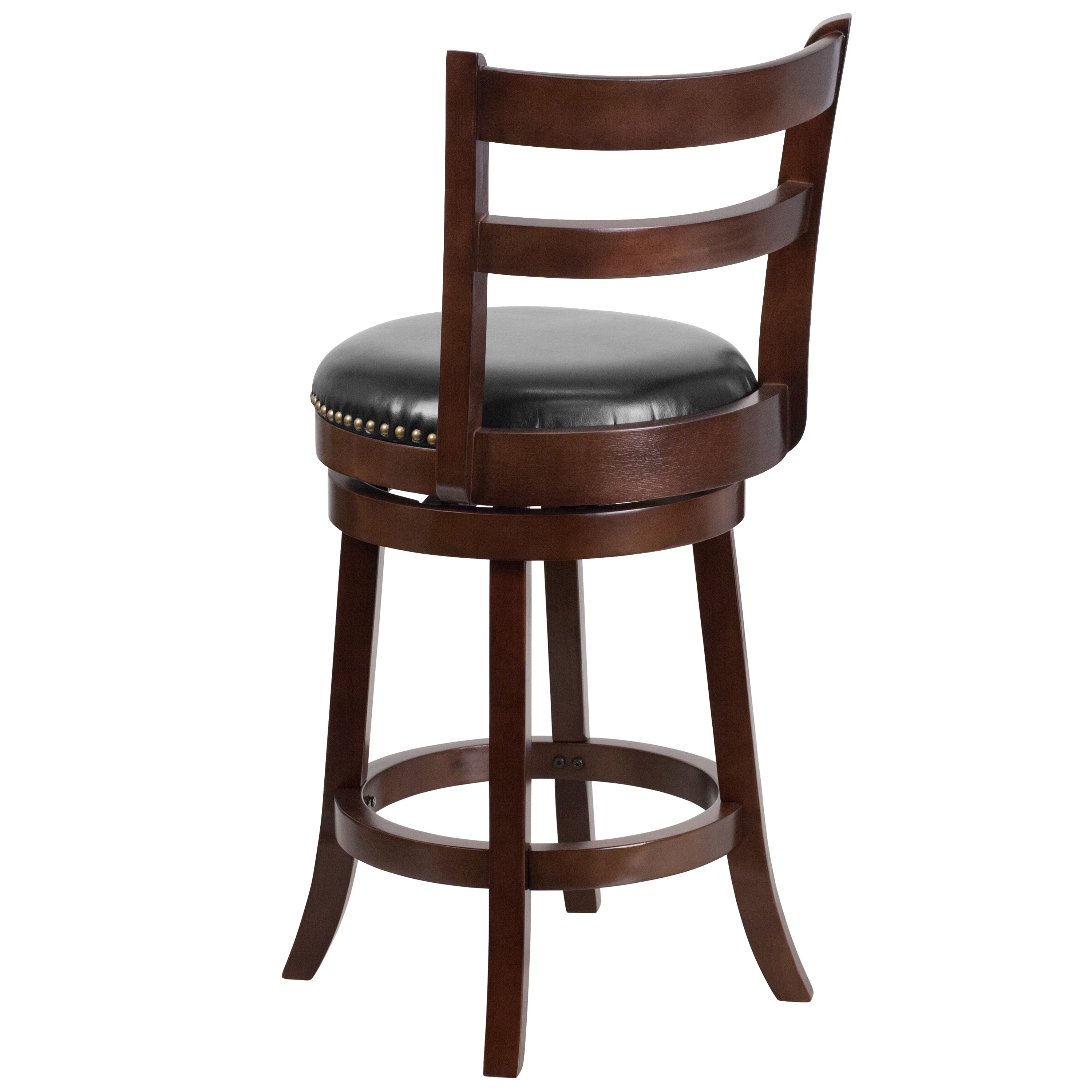 26'' High Wood Counter Height Stool with Single Slat Ladder Back and LeatherSoft Swivel Seat