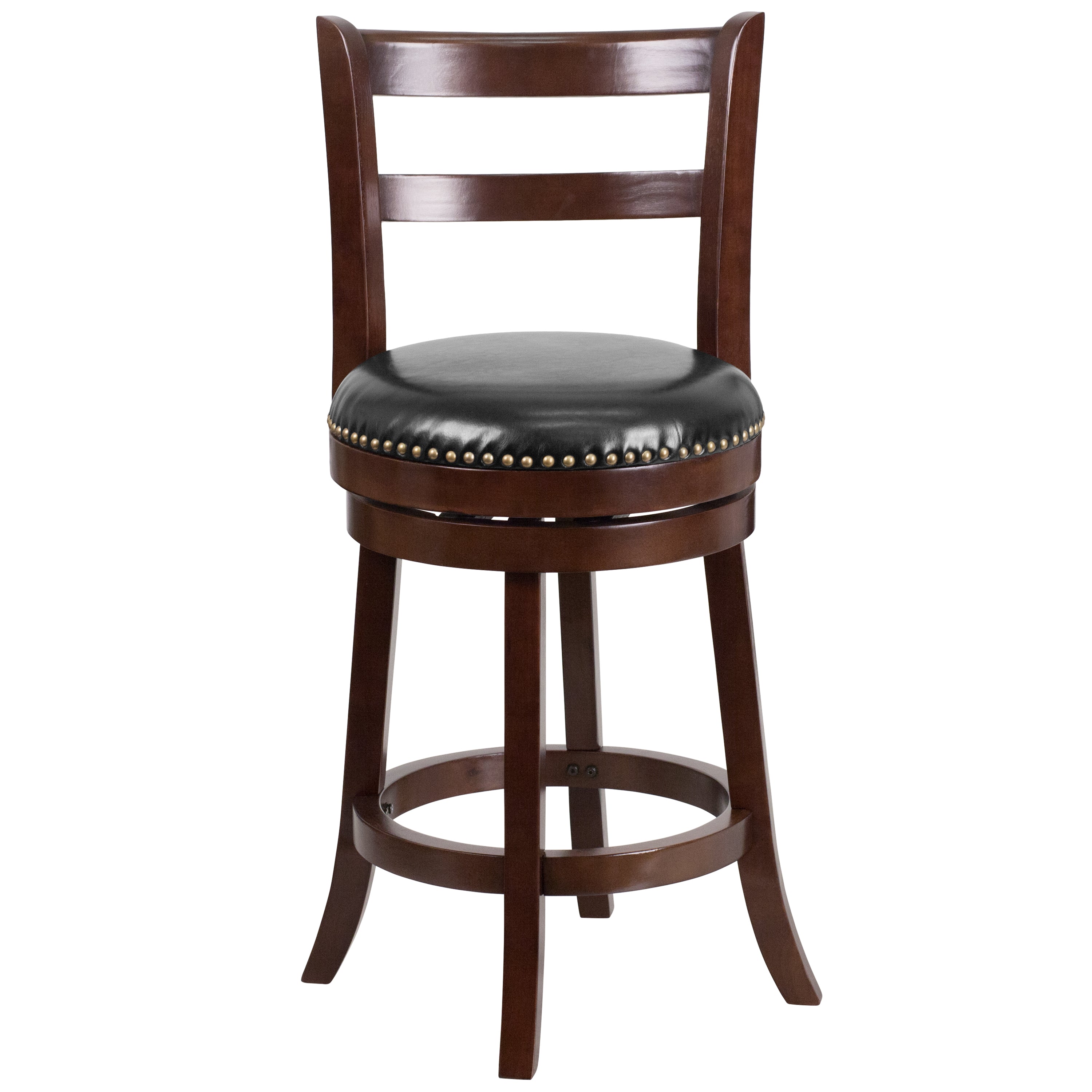 26'' High Wood Counter Height Stool with Single Slat Ladder Back and LeatherSoft Swivel Seat