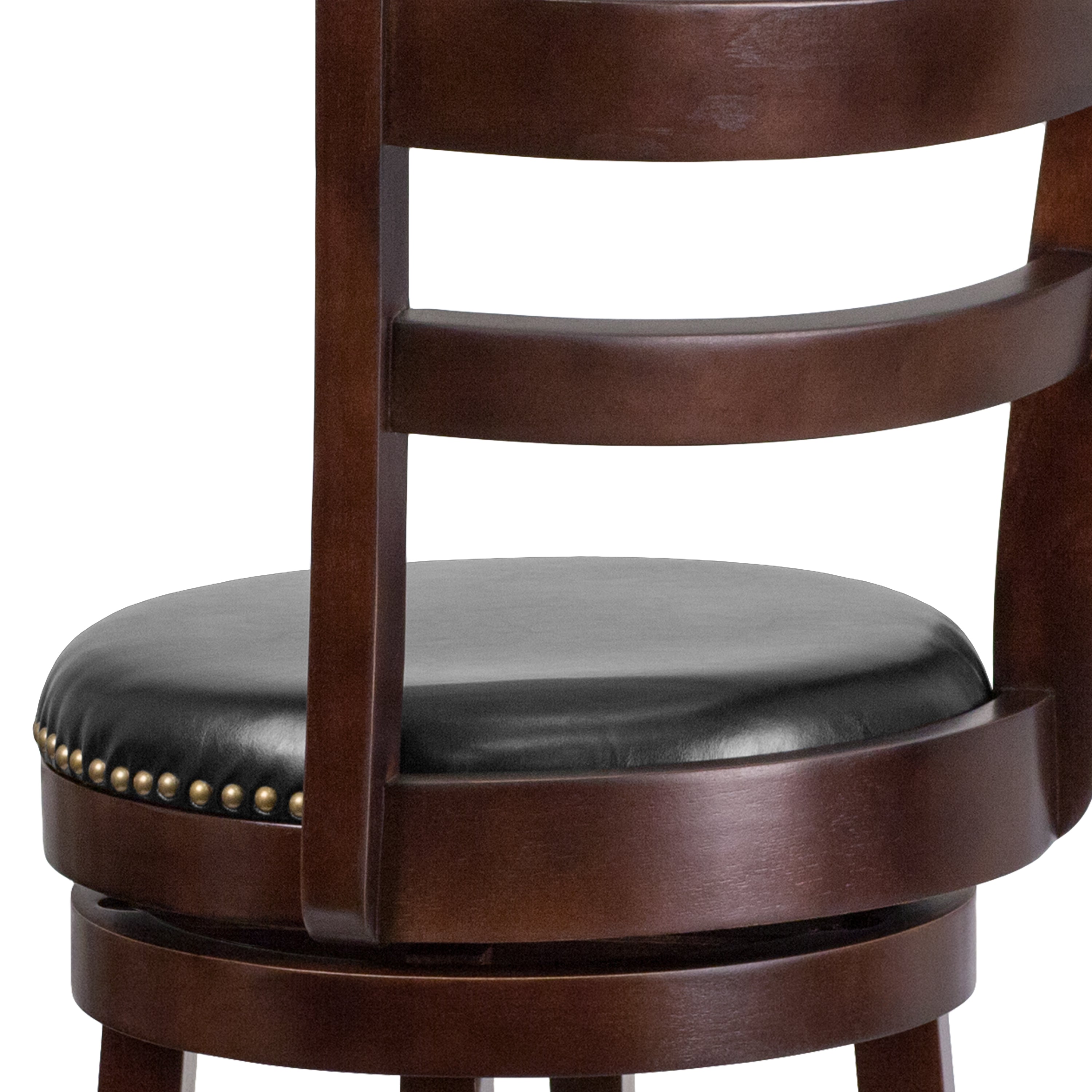 30'' High Wood Barstool with Single Slat Ladder Back and LeatherSoft Swivel Seat-Bar Stool-Flash Furniture-Wall2Wall Furnishings