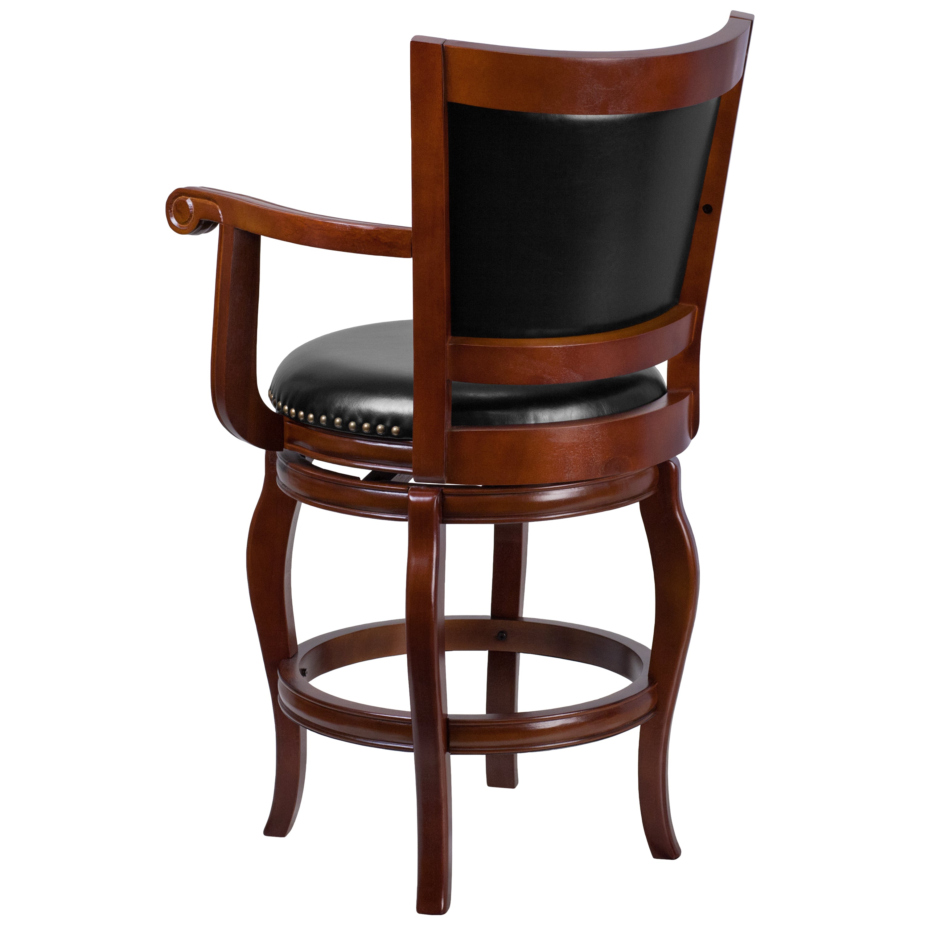 26'' High Wood Counter Height Stool with Arms, Panel Back and LeatherSoft Swivel Seat-Swivel Counter Stool-Flash Furniture-Wall2Wall Furnishings