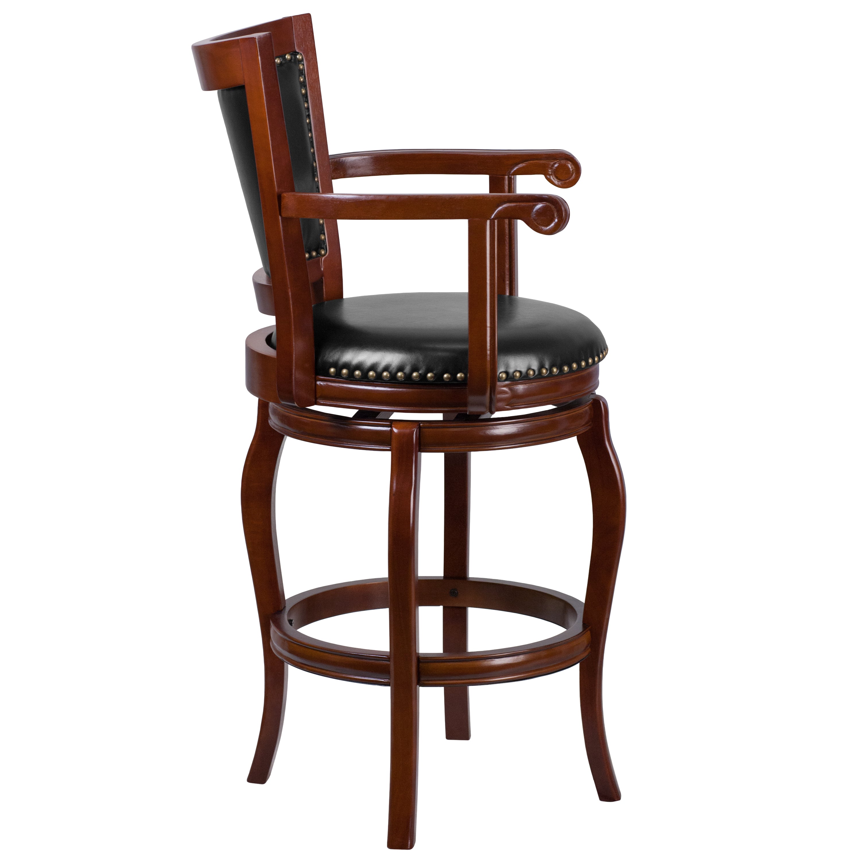 30'' High Wood Barstool with Arms, Panel Back and LeatherSoft Swivel Seat-Bar Stool-Flash Furniture-Wall2Wall Furnishings