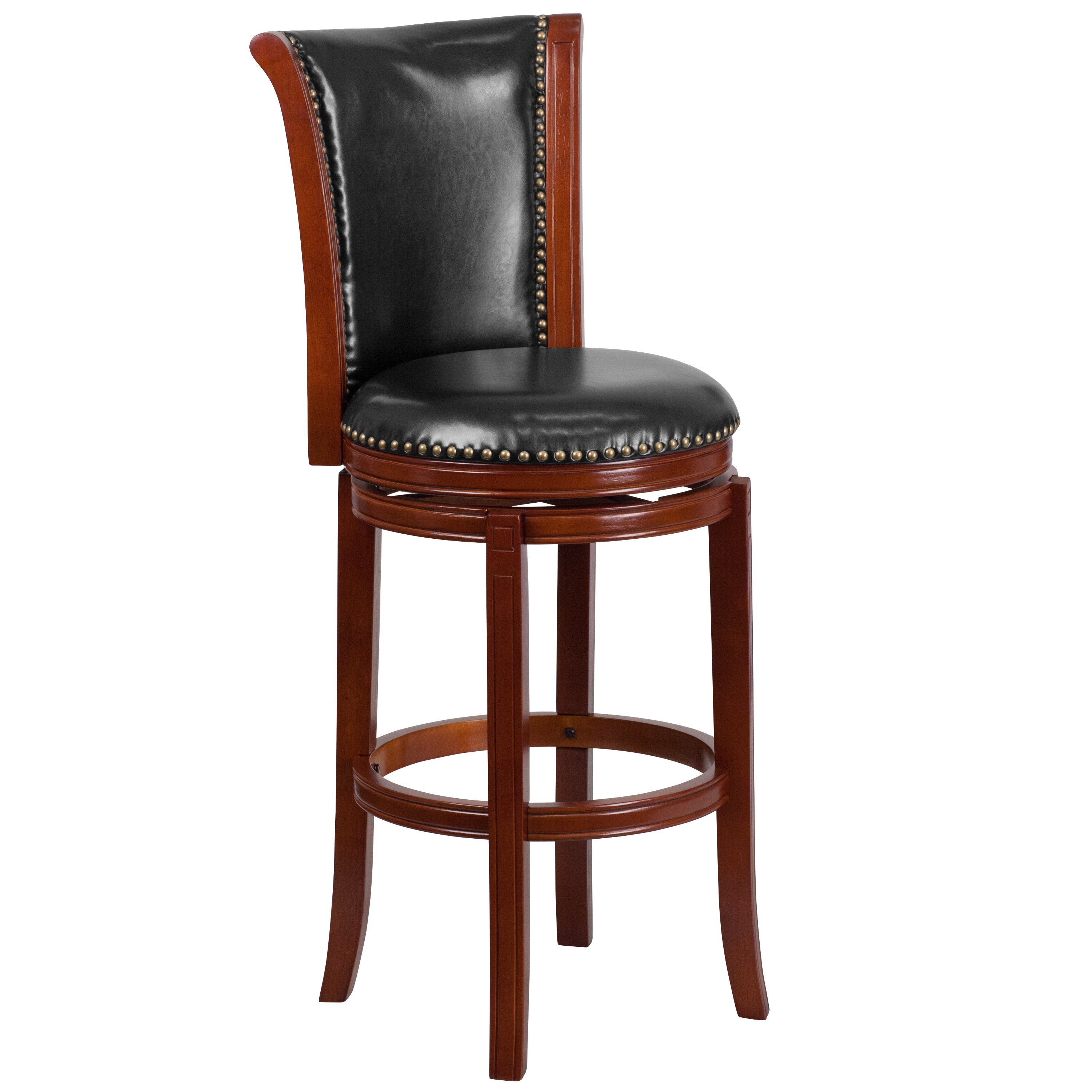30'' High Wood Barstool with Panel Back and LeatherSoft Swivel Seat-Bar Stool-Flash Furniture-Wall2Wall Furnishings