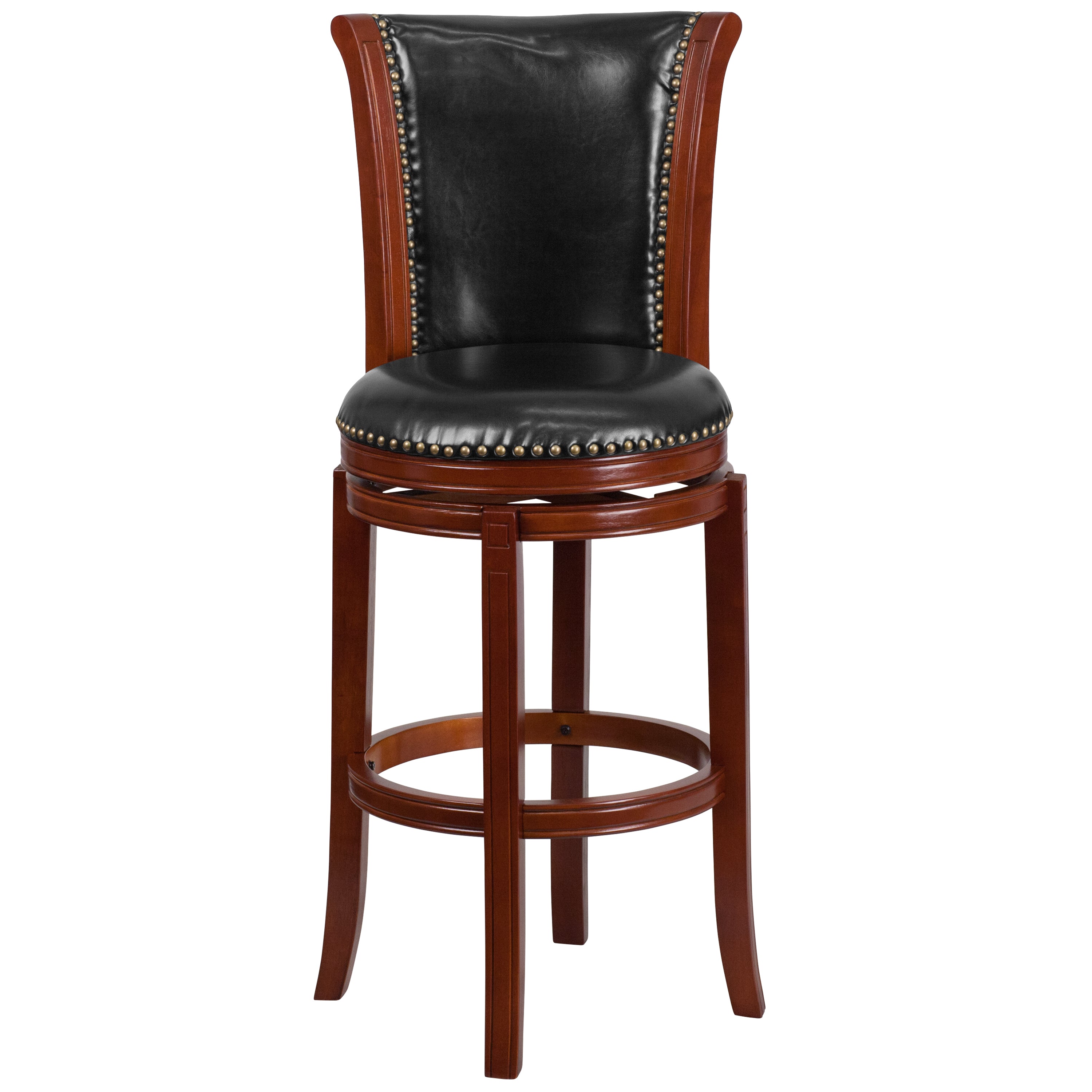 30'' High Wood Barstool with Panel Back and LeatherSoft Swivel Seat-Bar Stool-Flash Furniture-Wall2Wall Furnishings