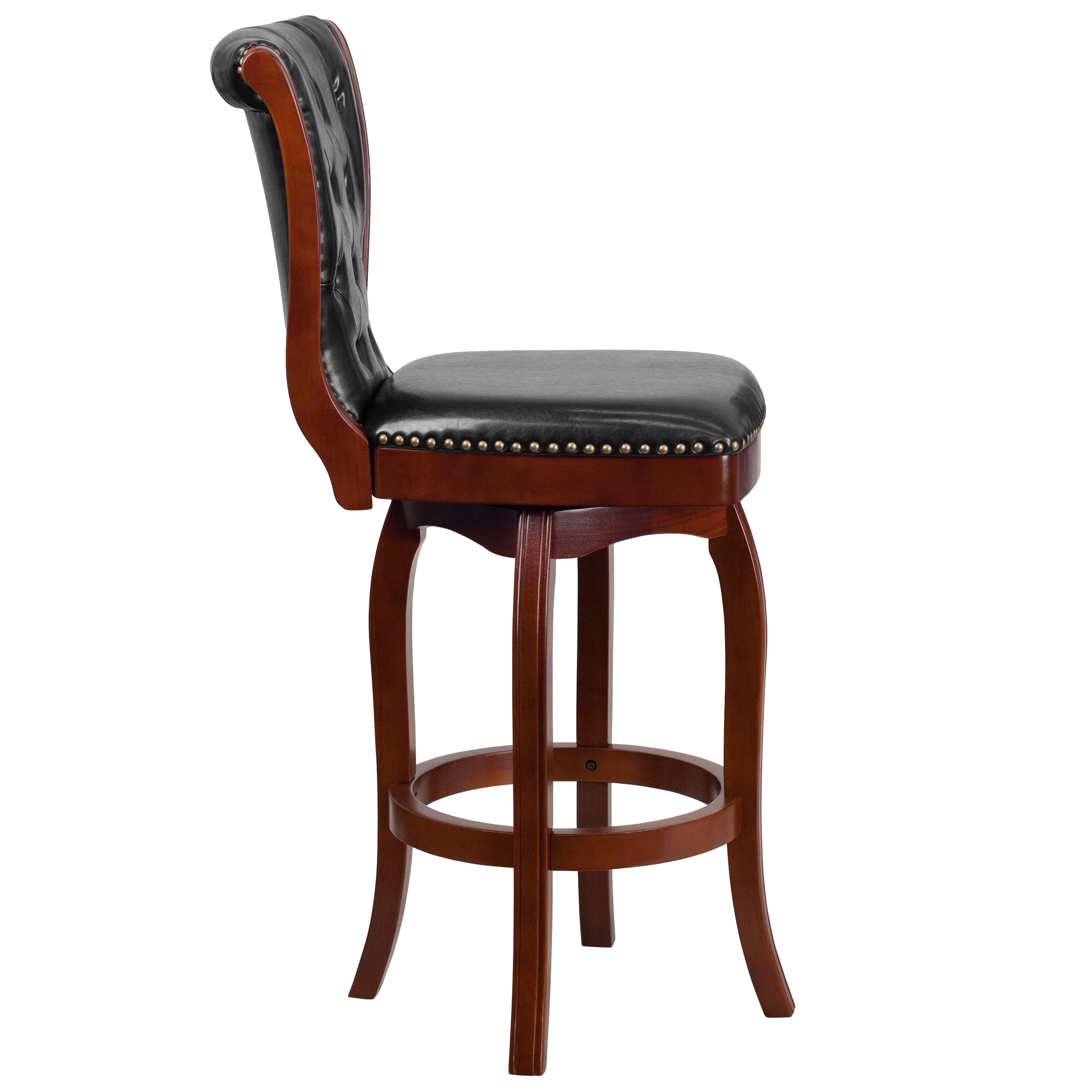 30'' High Wood Barstool with Button Tufted Back and LeatherSoft Swivel Seat-Bar Stool-Flash Furniture-Wall2Wall Furnishings