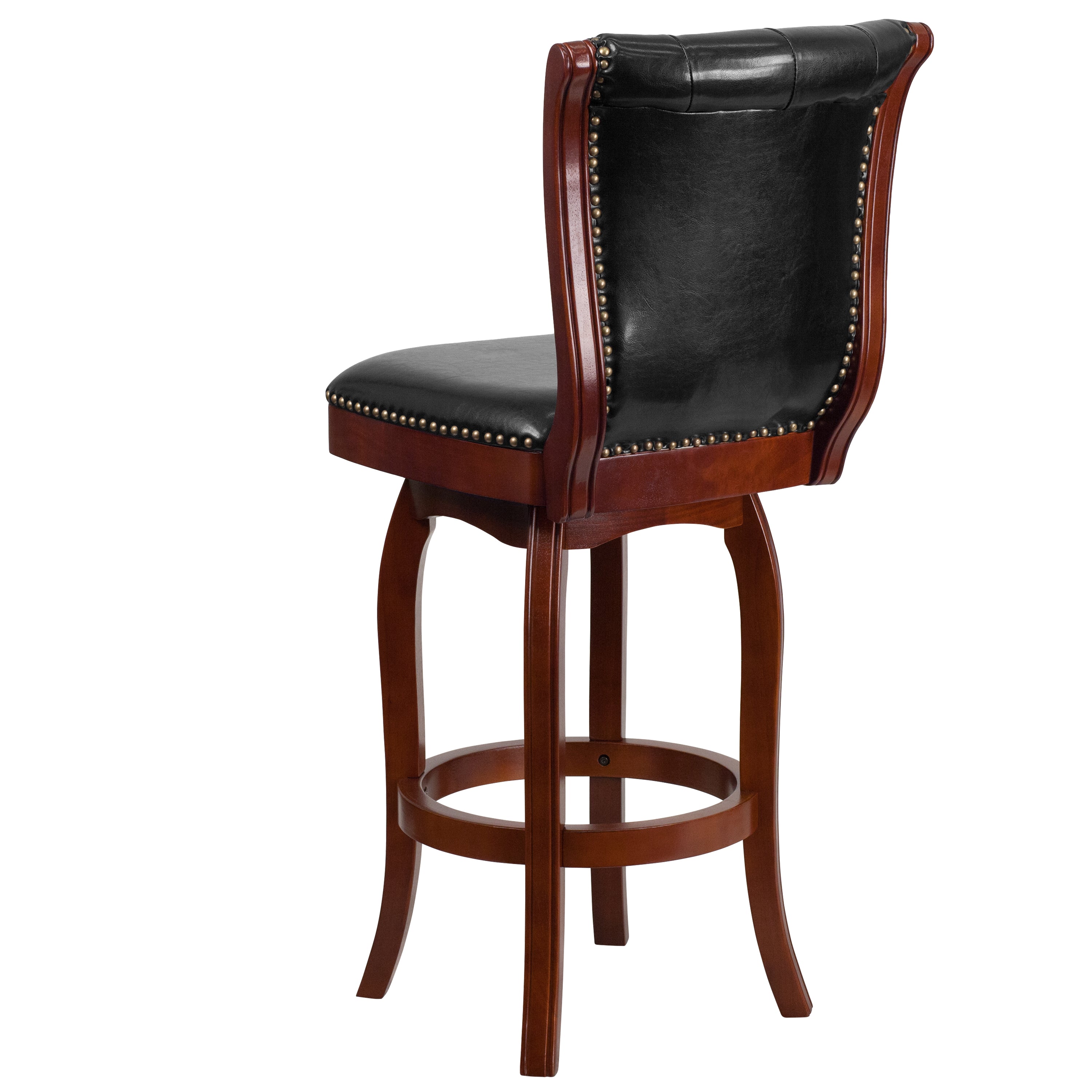 30'' High Wood Barstool with Button Tufted Back and LeatherSoft Swivel Seat-Bar Stool-Flash Furniture-Wall2Wall Furnishings