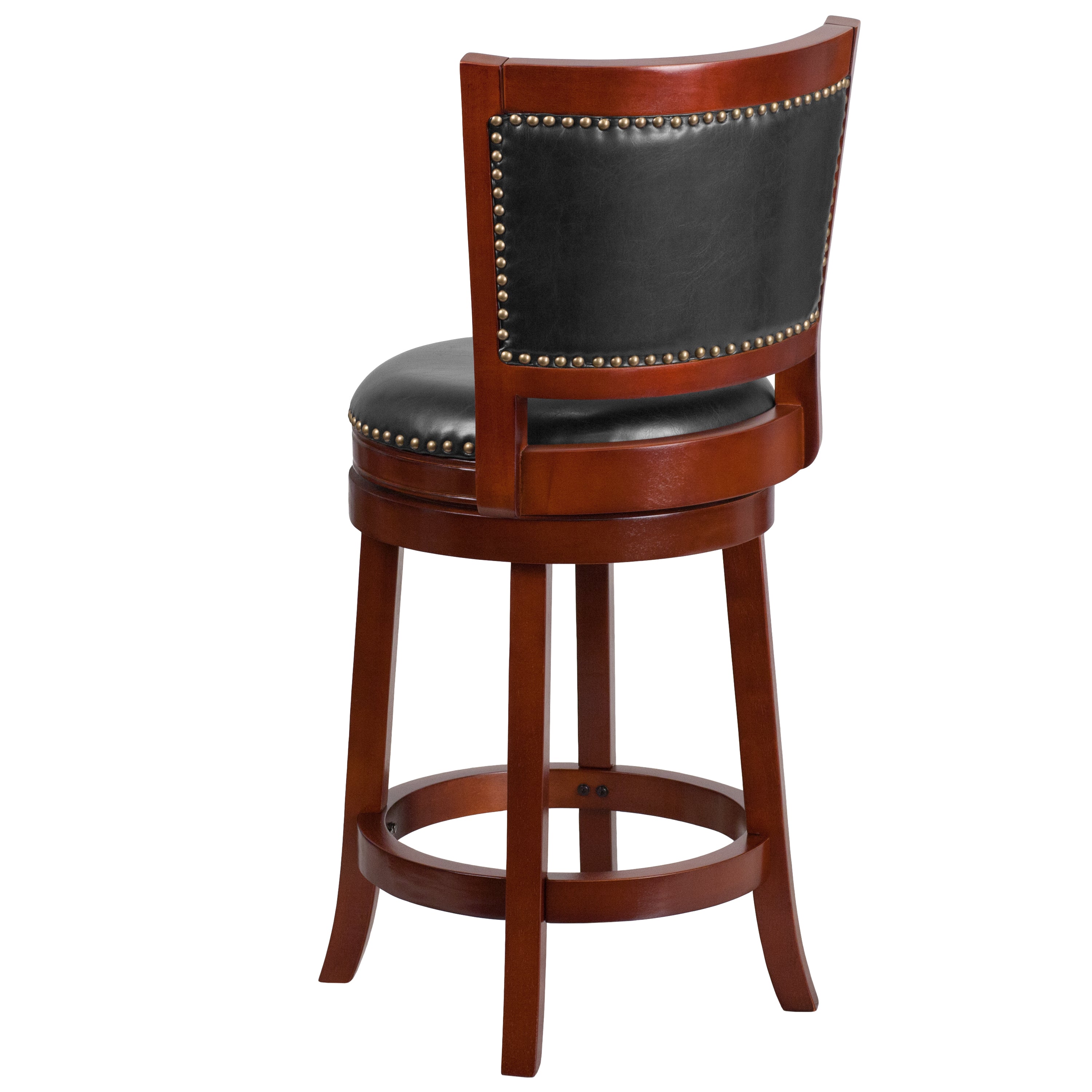 26'' High Wood Counter Height Stool with Open Panel Back and LeatherSoft Swivel Seat-Swivel Counter Stool-Flash Furniture-Wall2Wall Furnishings