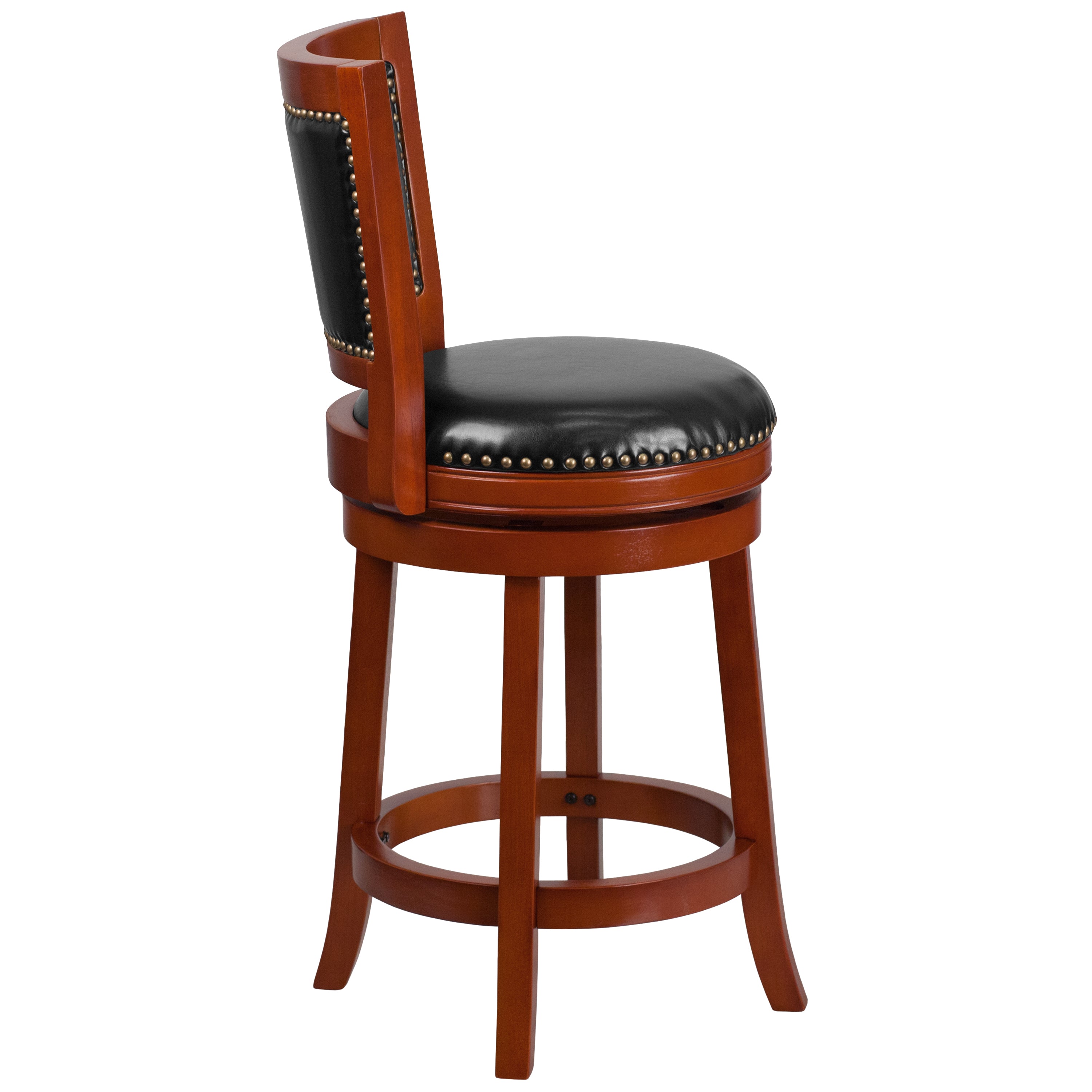 26'' High Wood Counter Height Stool with Open Panel Back and LeatherSoft Swivel Seat-Swivel Counter Stool-Flash Furniture-Wall2Wall Furnishings