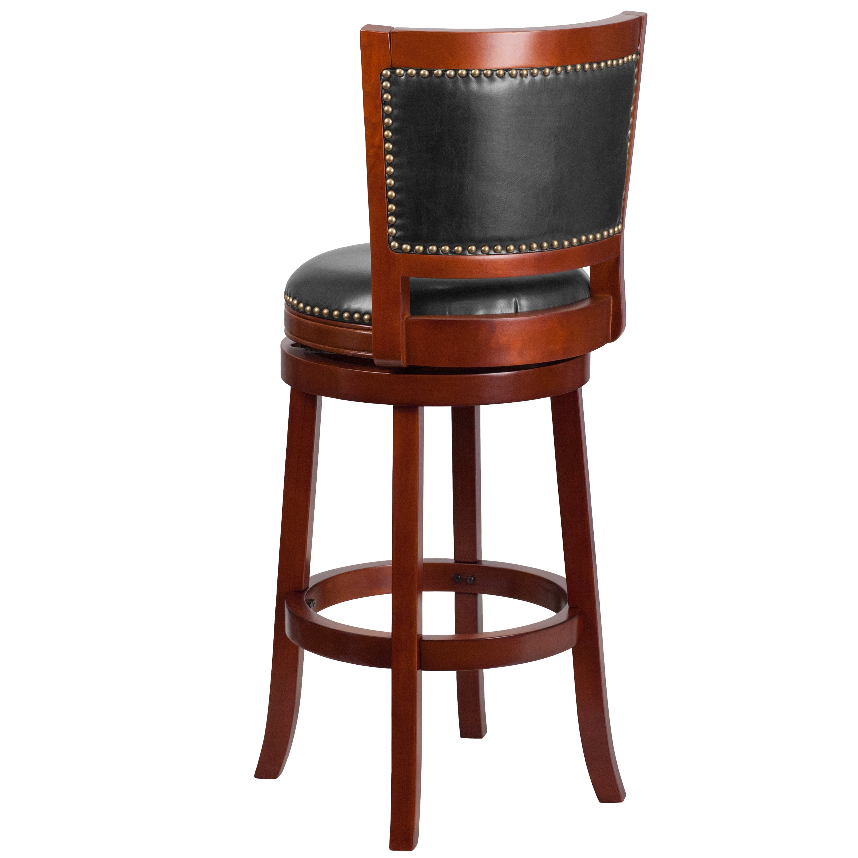 30'' High Wood Barstool with Open Panel Back and LeatherSoft Swivel Seat-Bar Stool-Flash Furniture-Wall2Wall Furnishings