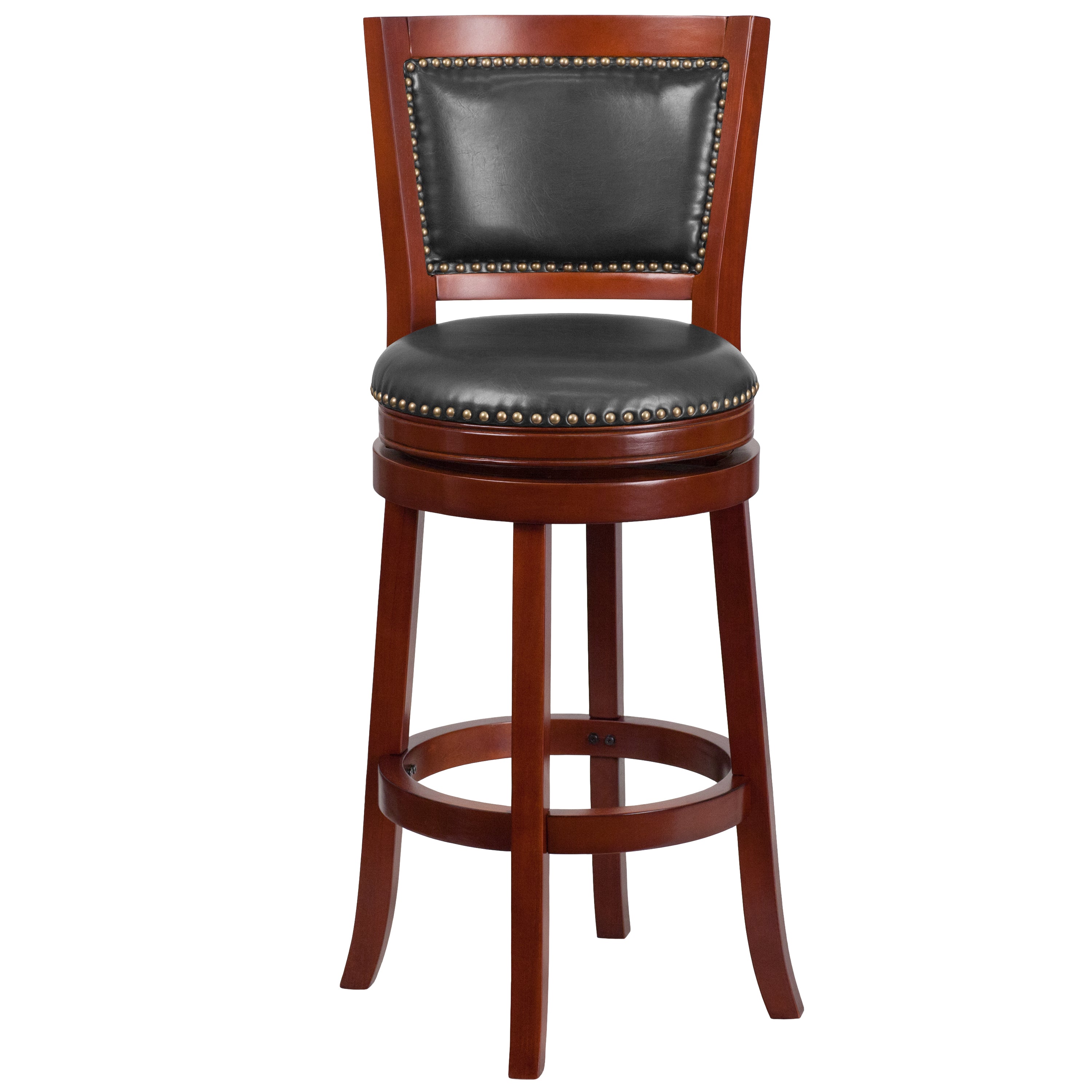 30'' High Wood Barstool with Open Panel Back and LeatherSoft Swivel Seat-Bar Stool-Flash Furniture-Wall2Wall Furnishings