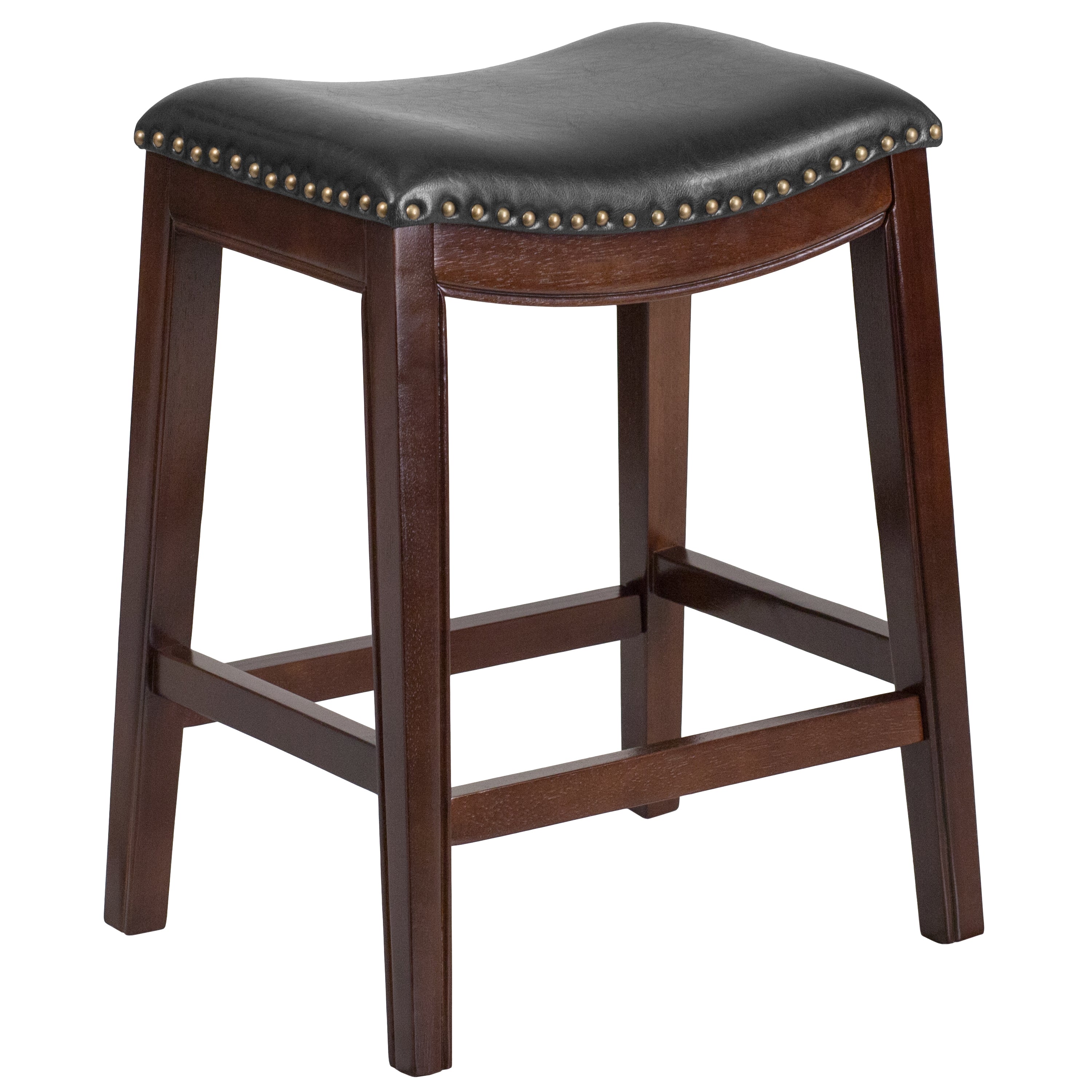 26'' High Backless Wood Counter Height Stool with LeatherSoft Saddle Seat-Backless Counter Stool-Flash Furniture-Wall2Wall Furnishings
