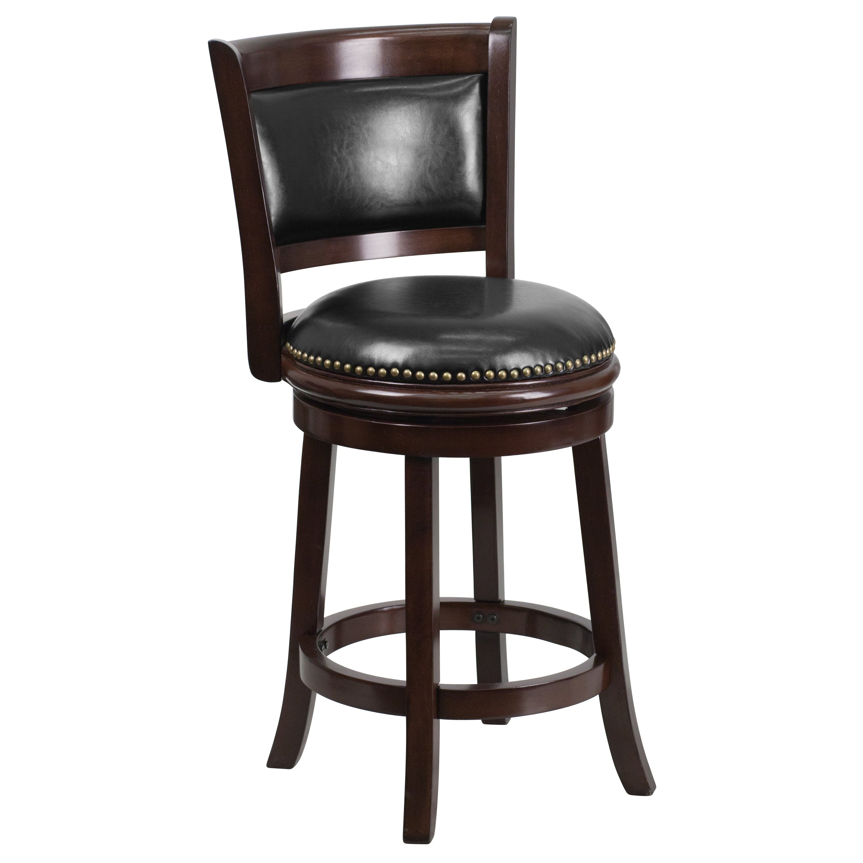24'' High Wood Counter Height Stool with Panel Back and LeatherSoft Swivel Seat-Swivel Counter Stool-Flash Furniture-Wall2Wall Furnishings