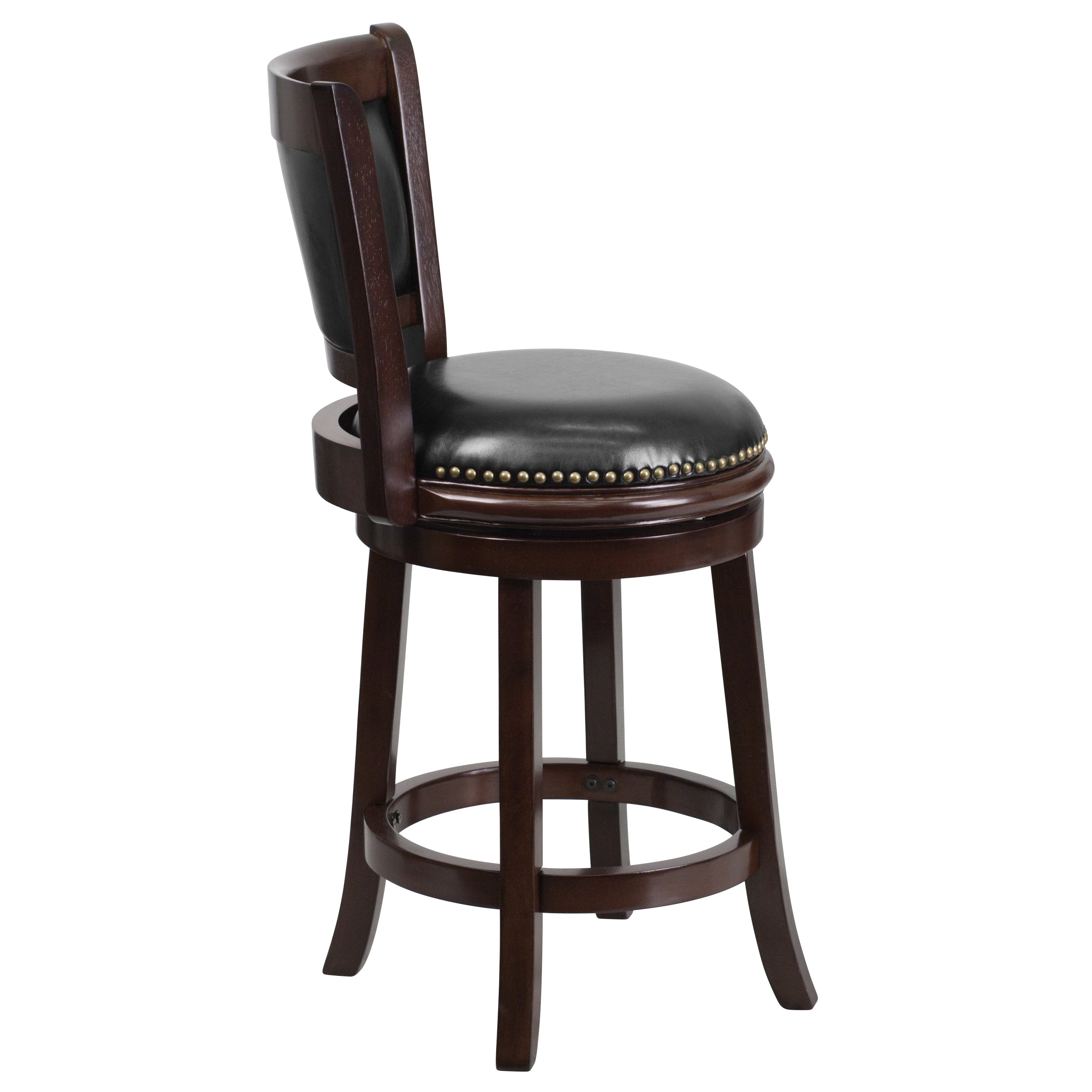 24'' High Wood Counter Height Stool with Panel Back and LeatherSoft Swivel Seat-Swivel Counter Stool-Flash Furniture-Wall2Wall Furnishings
