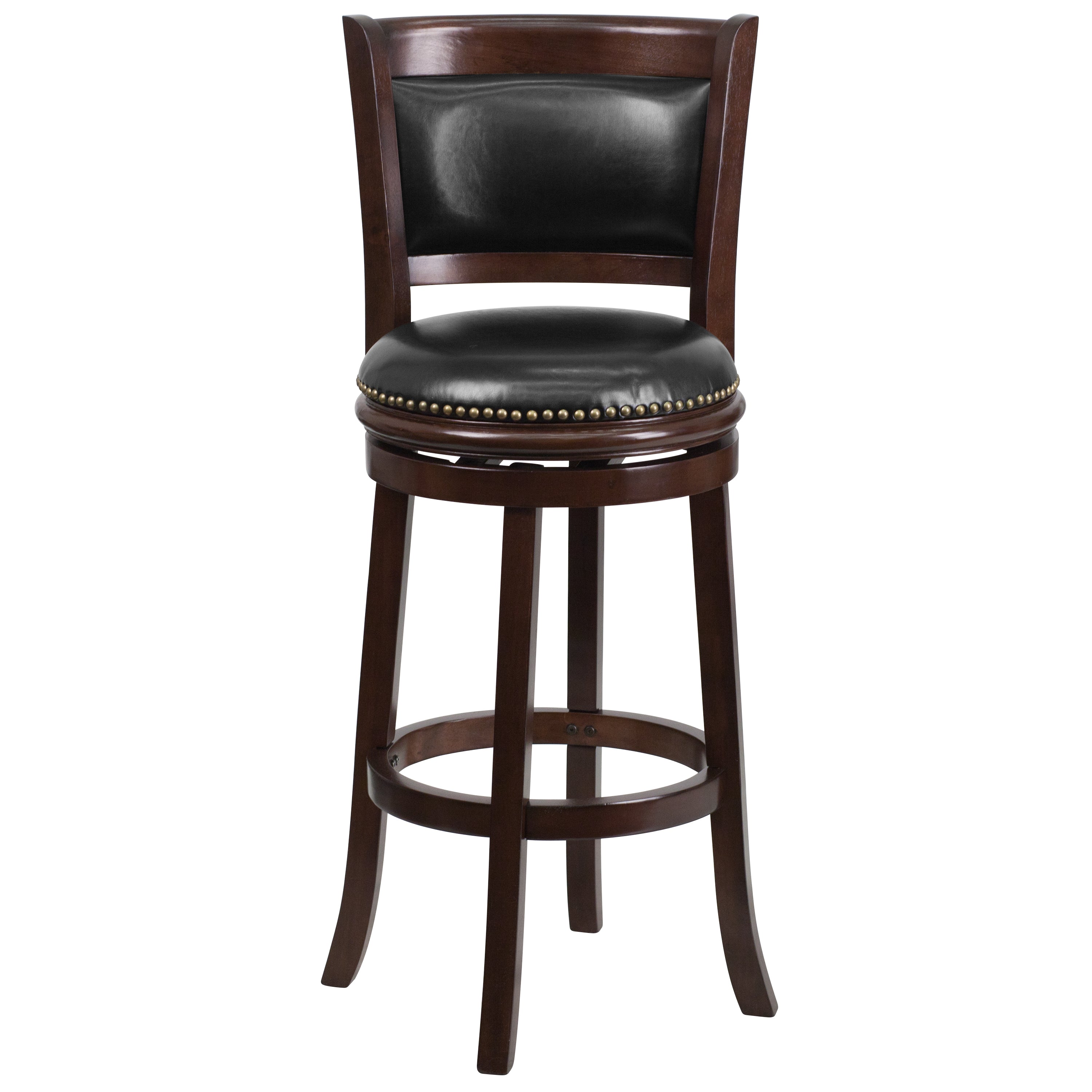 29'' High Wood Barstool with Panel Back and LeatherSoft Swivel Seat-Bar Stool-Flash Furniture-Wall2Wall Furnishings