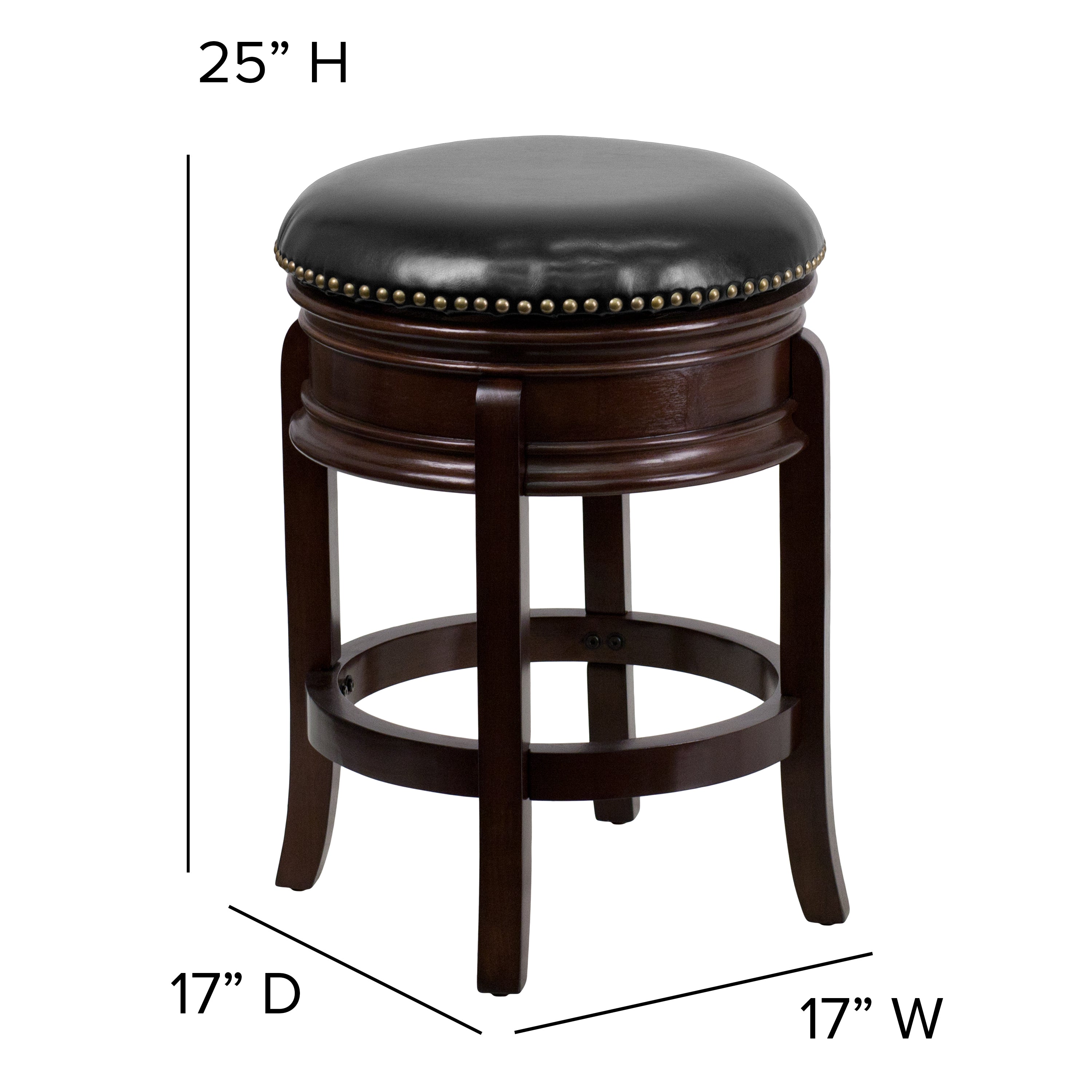 24'' High Backless Wood Counter Height Stool with Carved Apron and LeatherSoftSoft Swivel Seat-Backless Swivel Counter Stool-Flash Furniture-Wall2Wall Furnishings