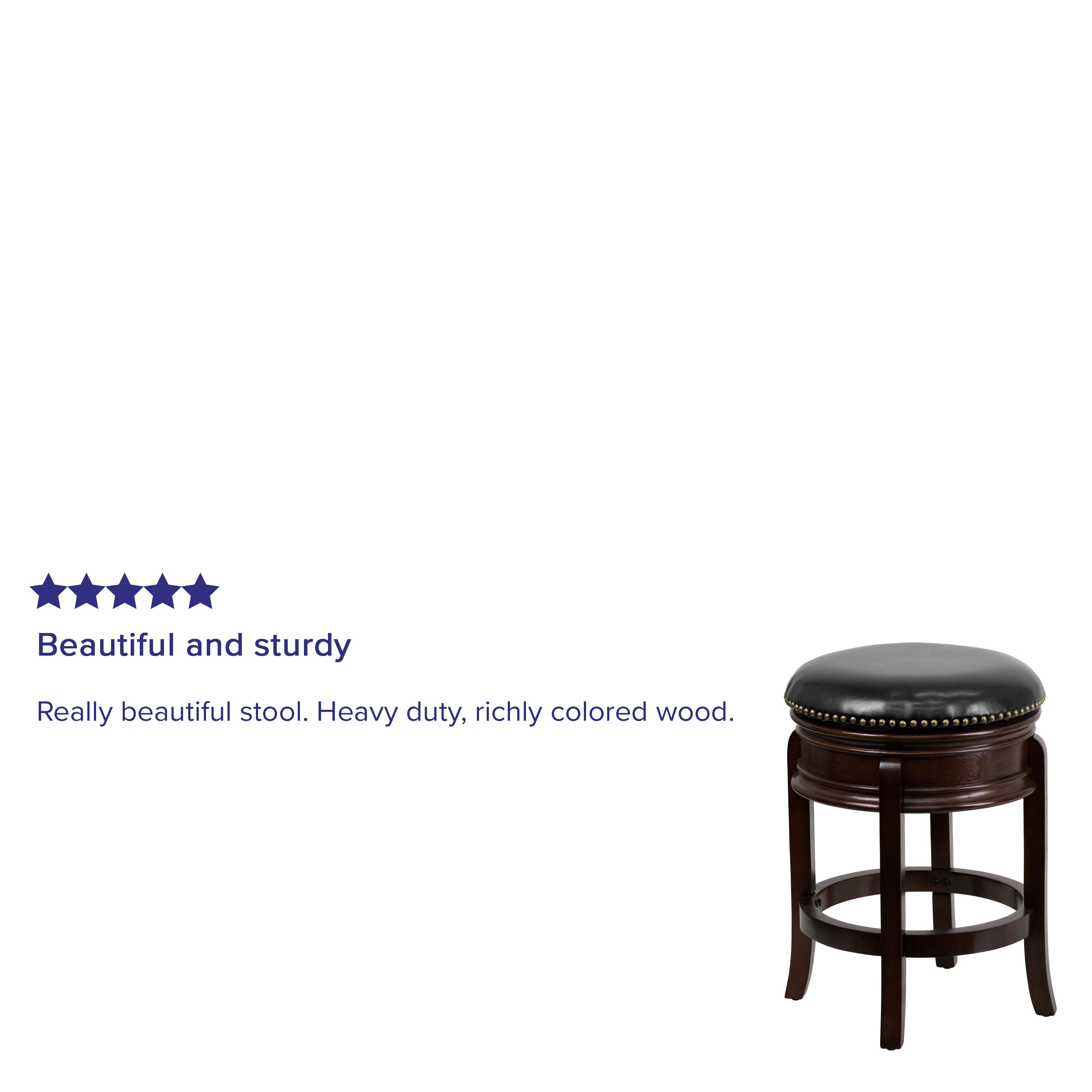 24'' High Backless Wood Counter Height Stool with Carved Apron and LeatherSoftSoft Swivel Seat-Backless Swivel Counter Stool-Flash Furniture-Wall2Wall Furnishings