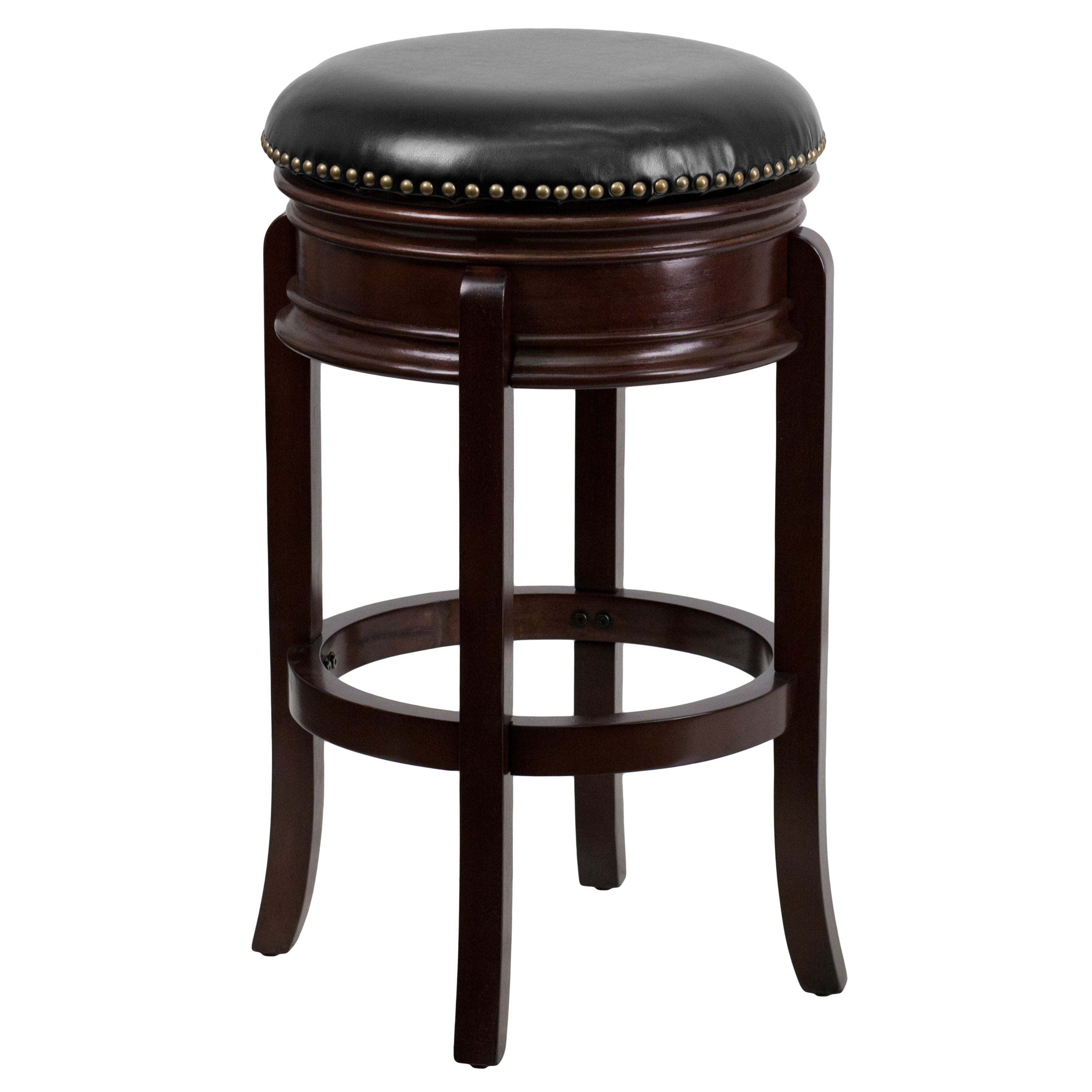 29'' High Backless Wood Barstool with Carved Apron and LeatherSoftSoft Swivel Seat-Bar Stool-Flash Furniture-Wall2Wall Furnishings