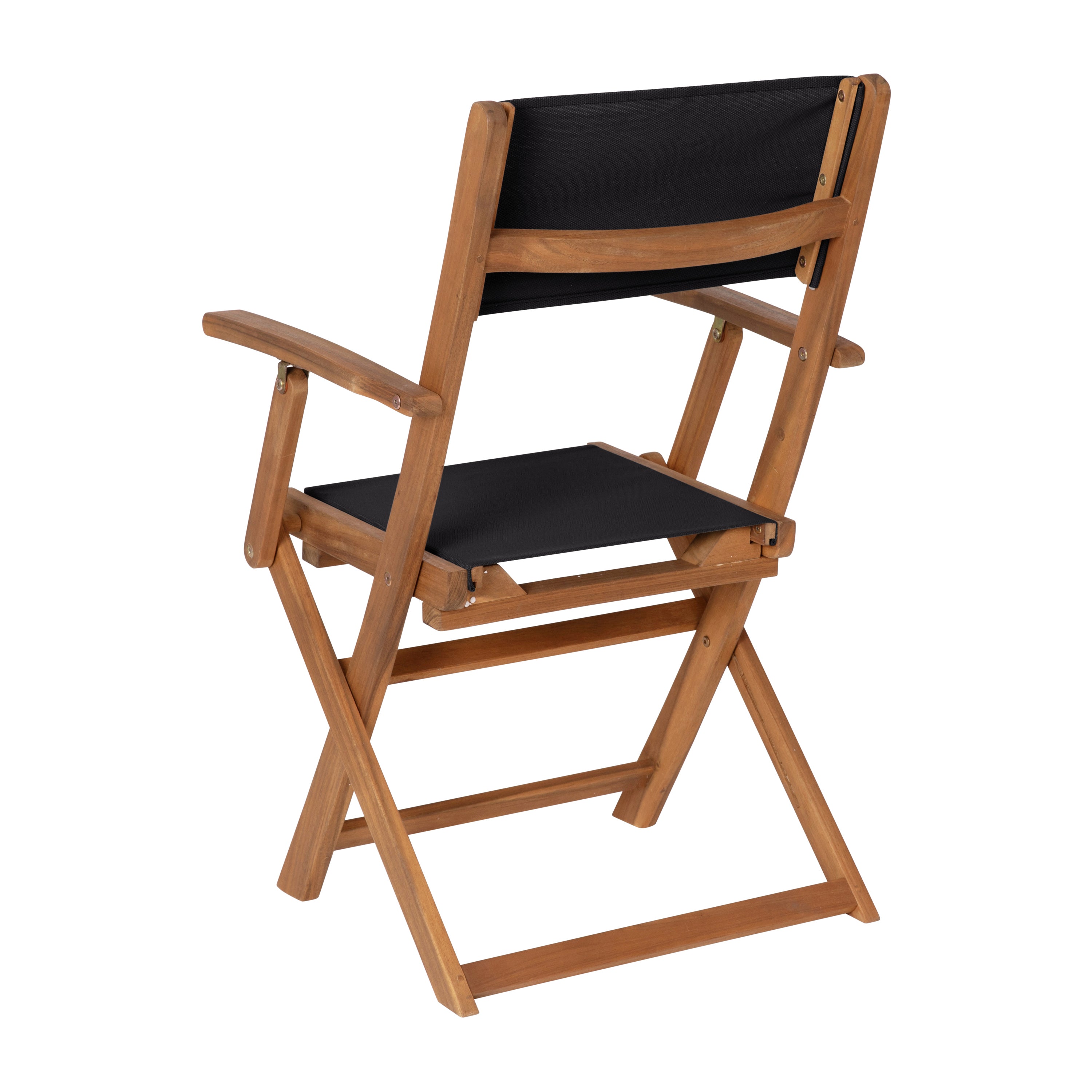 Martindale Indoor/Outdoor Folding Acacia Wood Patio Bistro Chairs with X Base Frame with Arms and Textilene Back and Seat, Set of 2-Folding Chair-Flash Furniture-Wall2Wall Furnishings