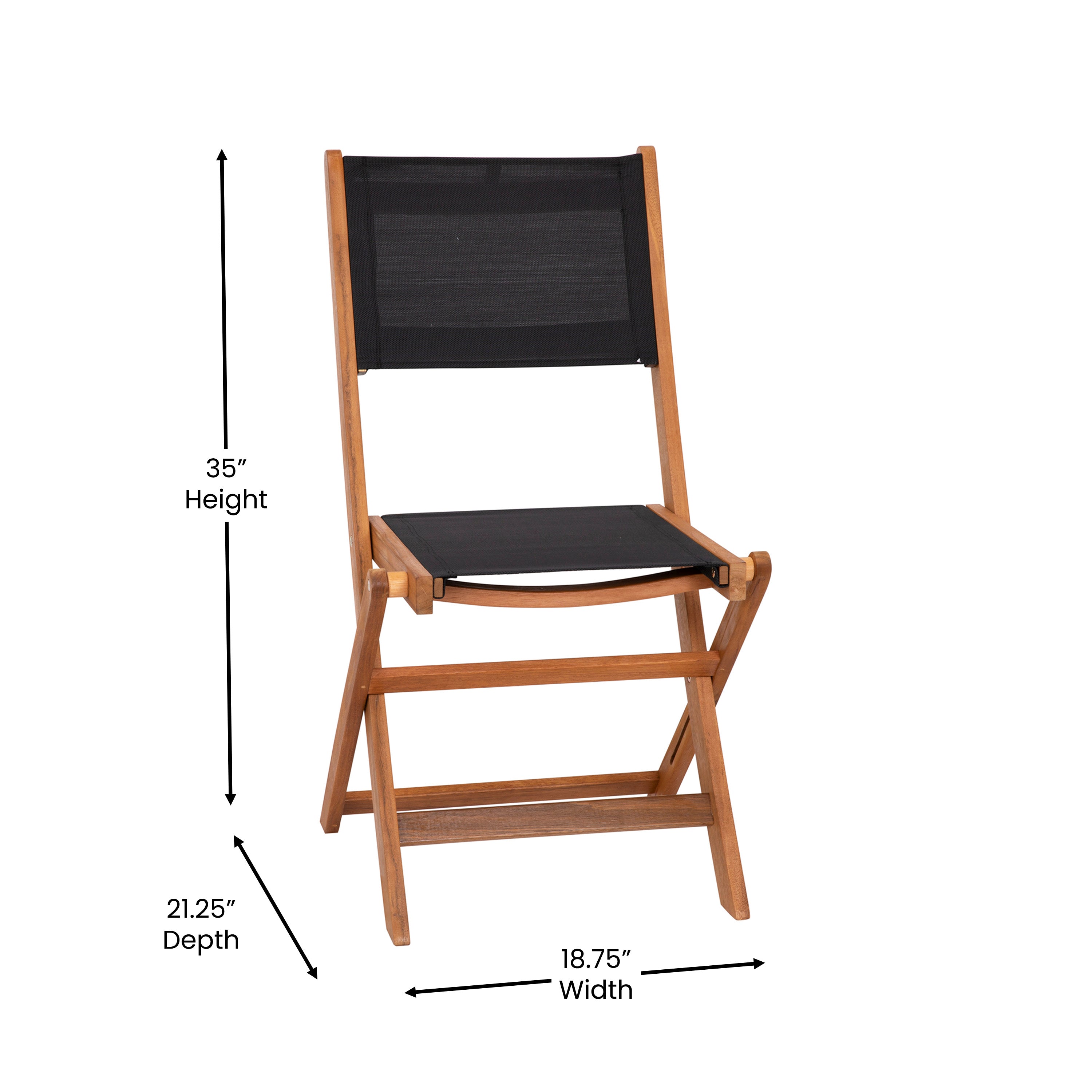 Martindale Indoor/Outdoor Folding Acacia Wood Patio Bistro Chairs with X Base Frame and Textilene Back and Seat, Set of 2-Folding Chair-Flash Furniture-Wall2Wall Furnishings