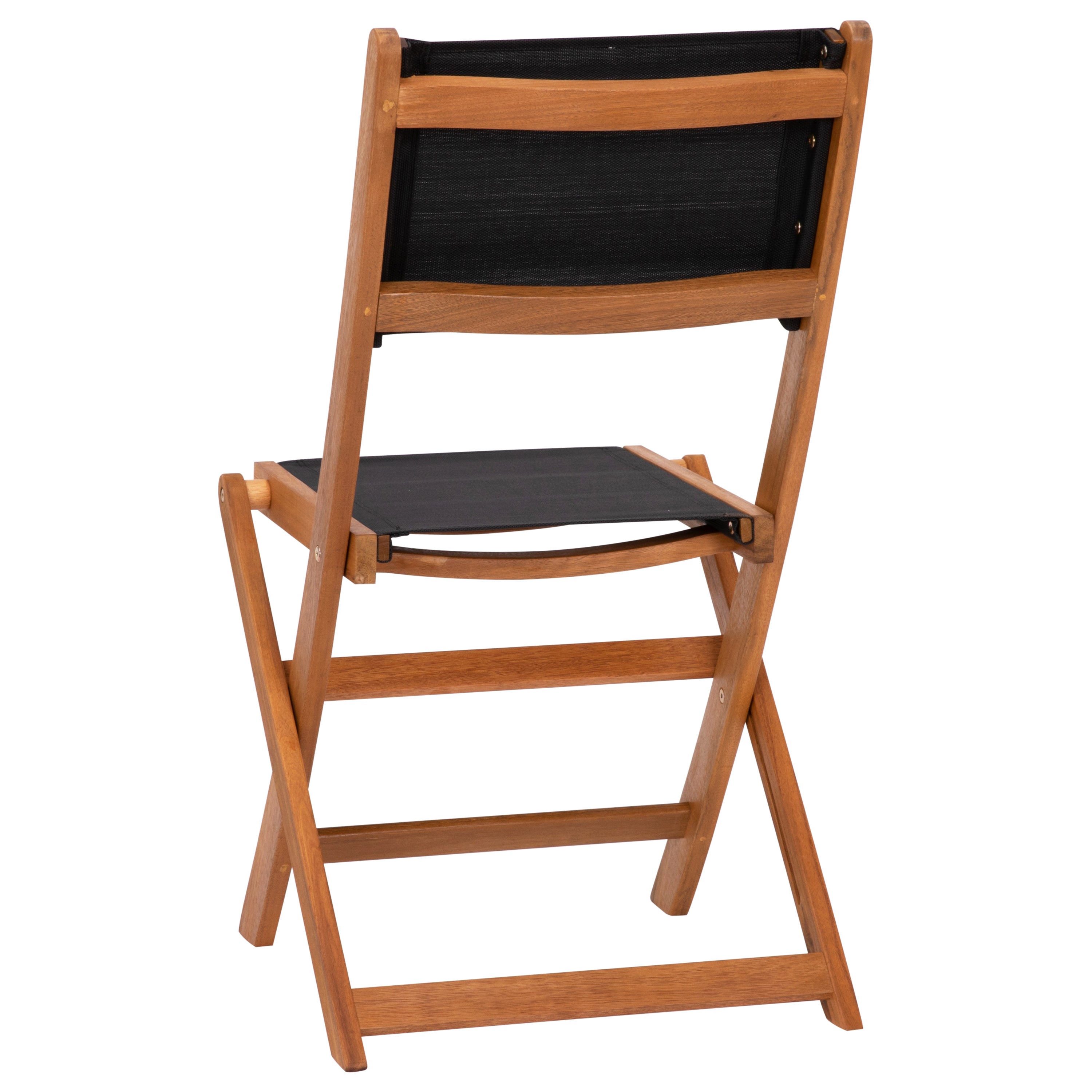 Martindale Indoor/Outdoor Folding Acacia Wood Patio Bistro Chairs with X Base Frame and Textilene Back and Seat, Set of 2-Folding Chair-Flash Furniture-Wall2Wall Furnishings