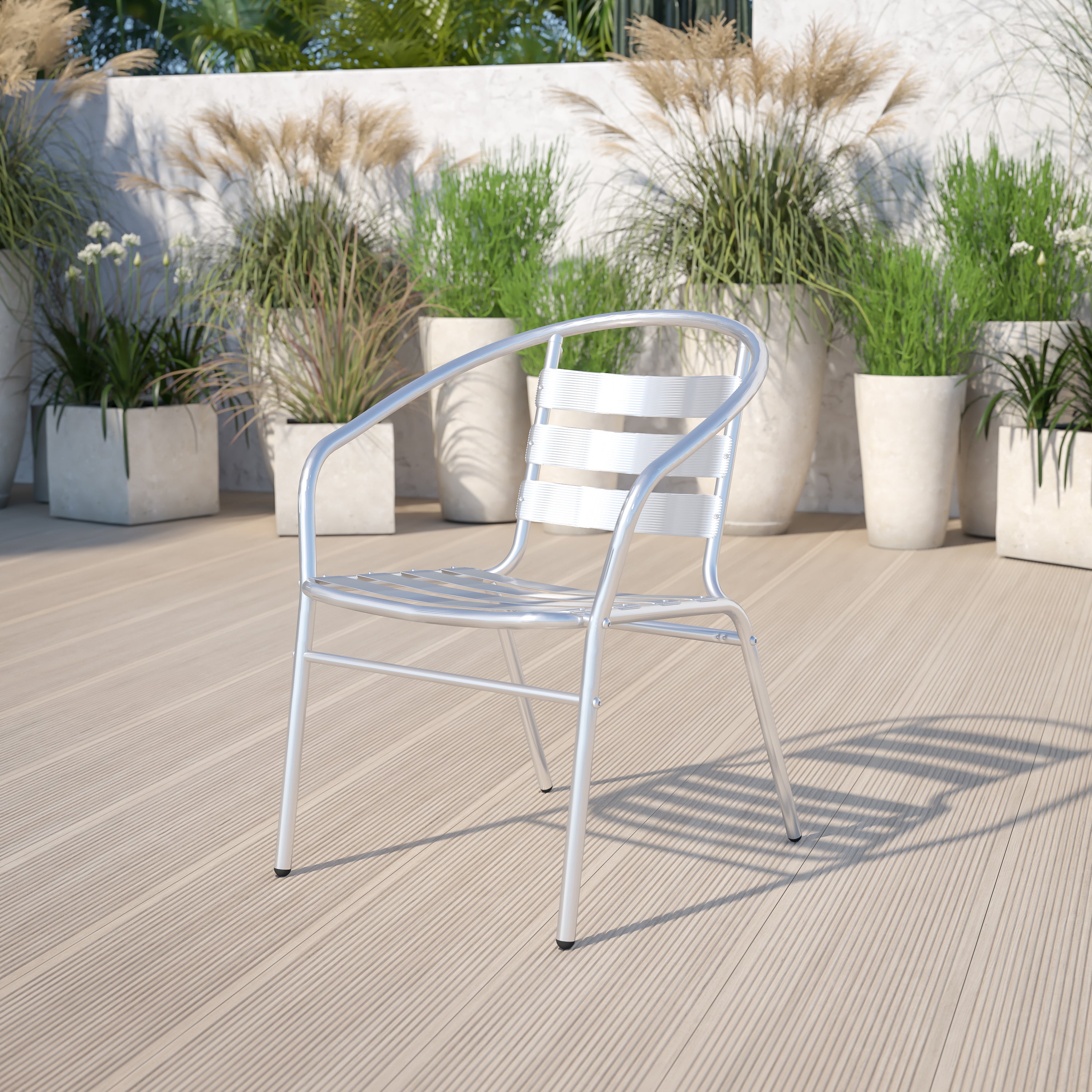 Lila Aluminum Commercial Indoor-Outdoor Restaurant Stack Chair with Triple Slat Back-Indoor/Outdoor Chairs-Flash Furniture-Wall2Wall Furnishings