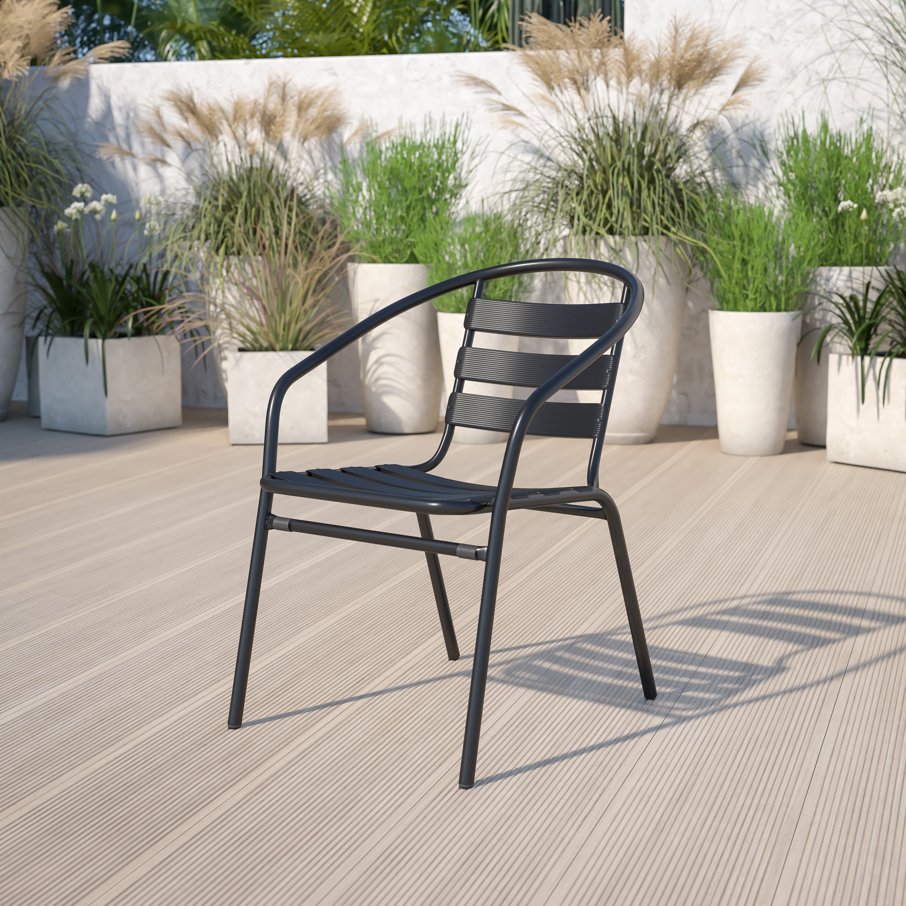 Lila Metal Restaurant Stack Chair with Aluminum Slats-Indoor/Outdoor Chairs-Flash Furniture-Wall2Wall Furnishings