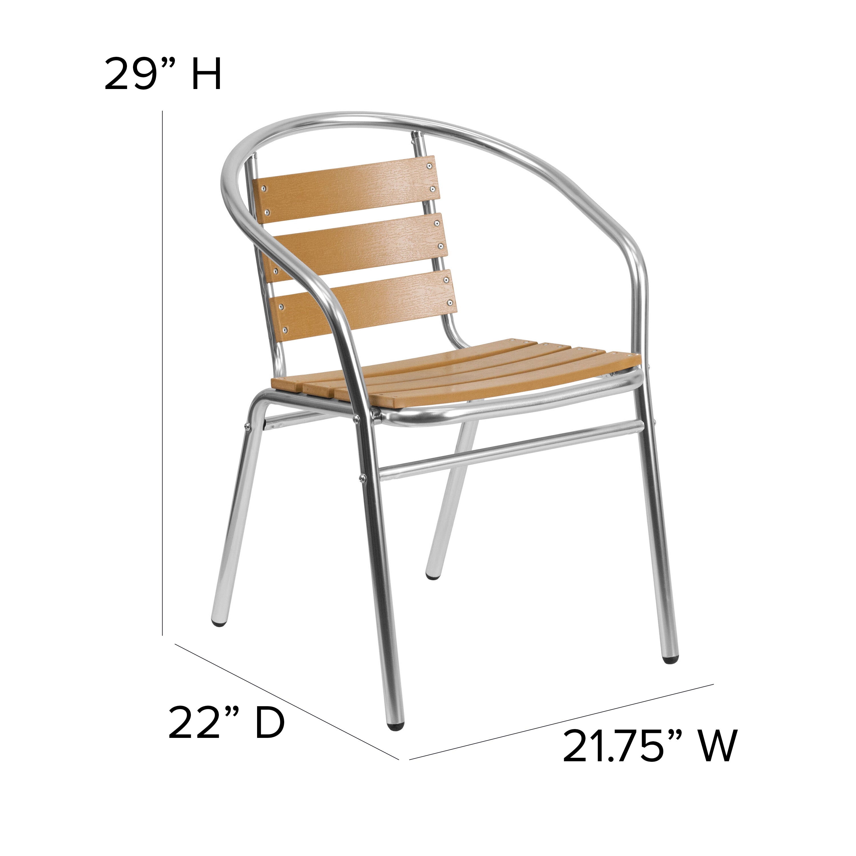 Lila Aluminum Commercial Indoor-Outdoor Restaurant Stack Chair with Triple Slat Faux Teak Back-Indoor/Outdoor Chairs-Flash Furniture-Wall2Wall Furnishings