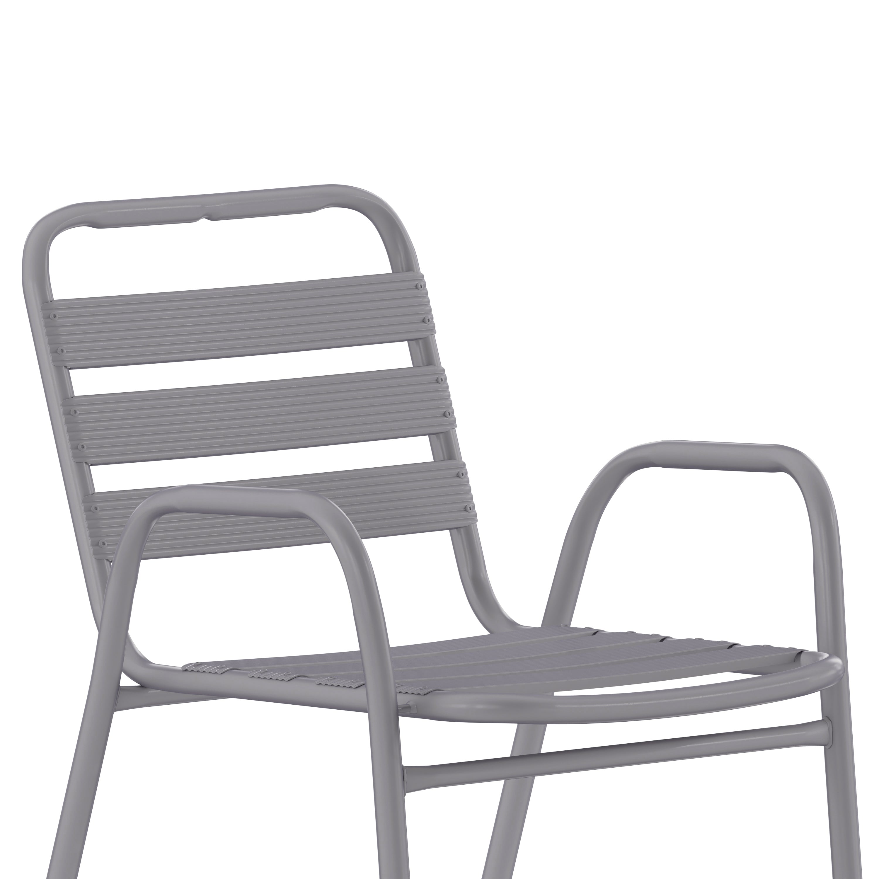 Lila Commercial Metal Indoor-Outdoor Restaurant Stack Chair with Metal Triple Slat Back and Arms-Metal Patio Chair-Flash Furniture-Wall2Wall Furnishings