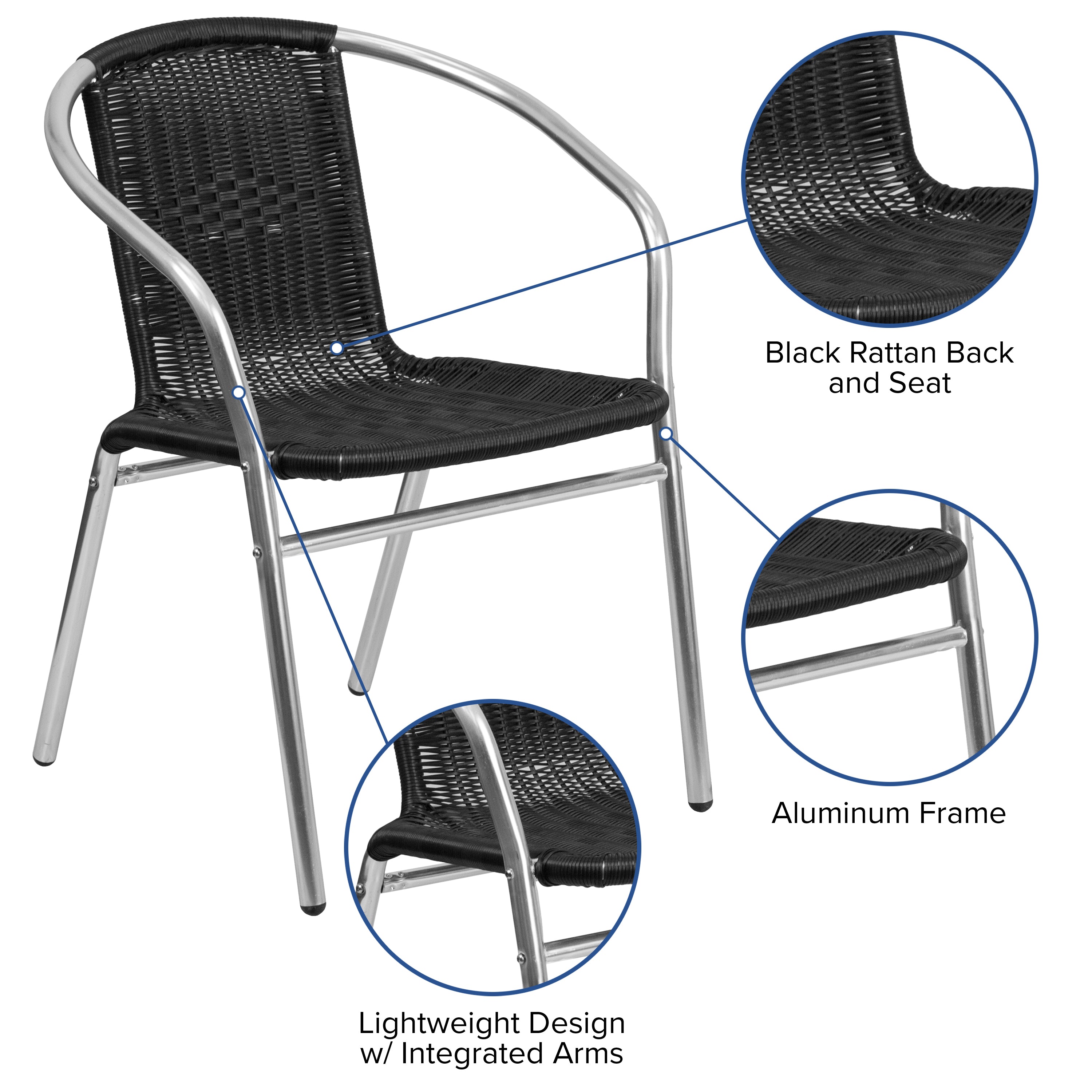 Lila Aluminum and Rattan Commercial Indoor-Outdoor Restaurant Stack Chair-Indoor/Outdoor Chairs-Flash Furniture-Wall2Wall Furnishings