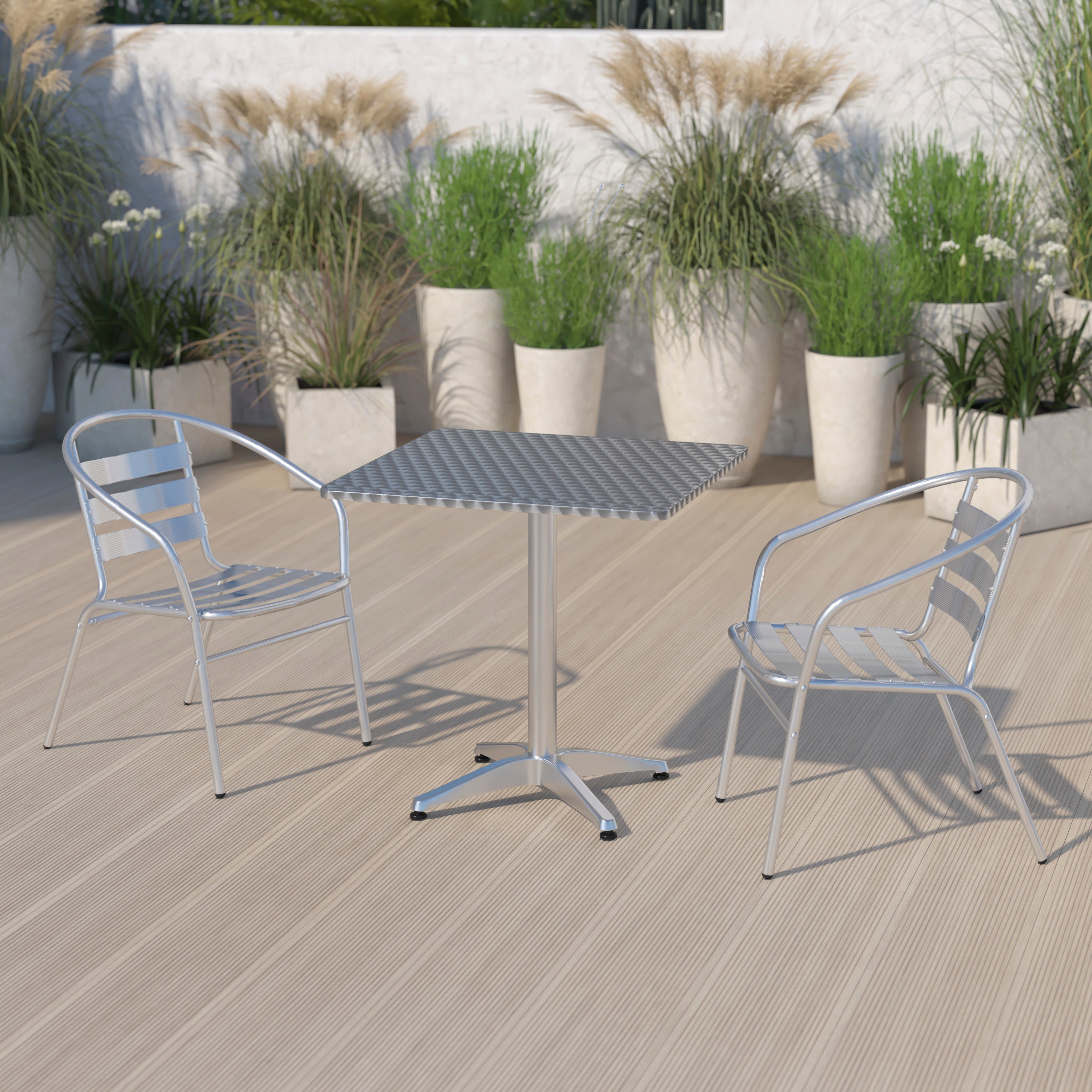 Mellie 27.5'' Square Aluminum Indoor-Outdoor Table with Base-Indoor/Outdoor Tables-Flash Furniture-Wall2Wall Furnishings