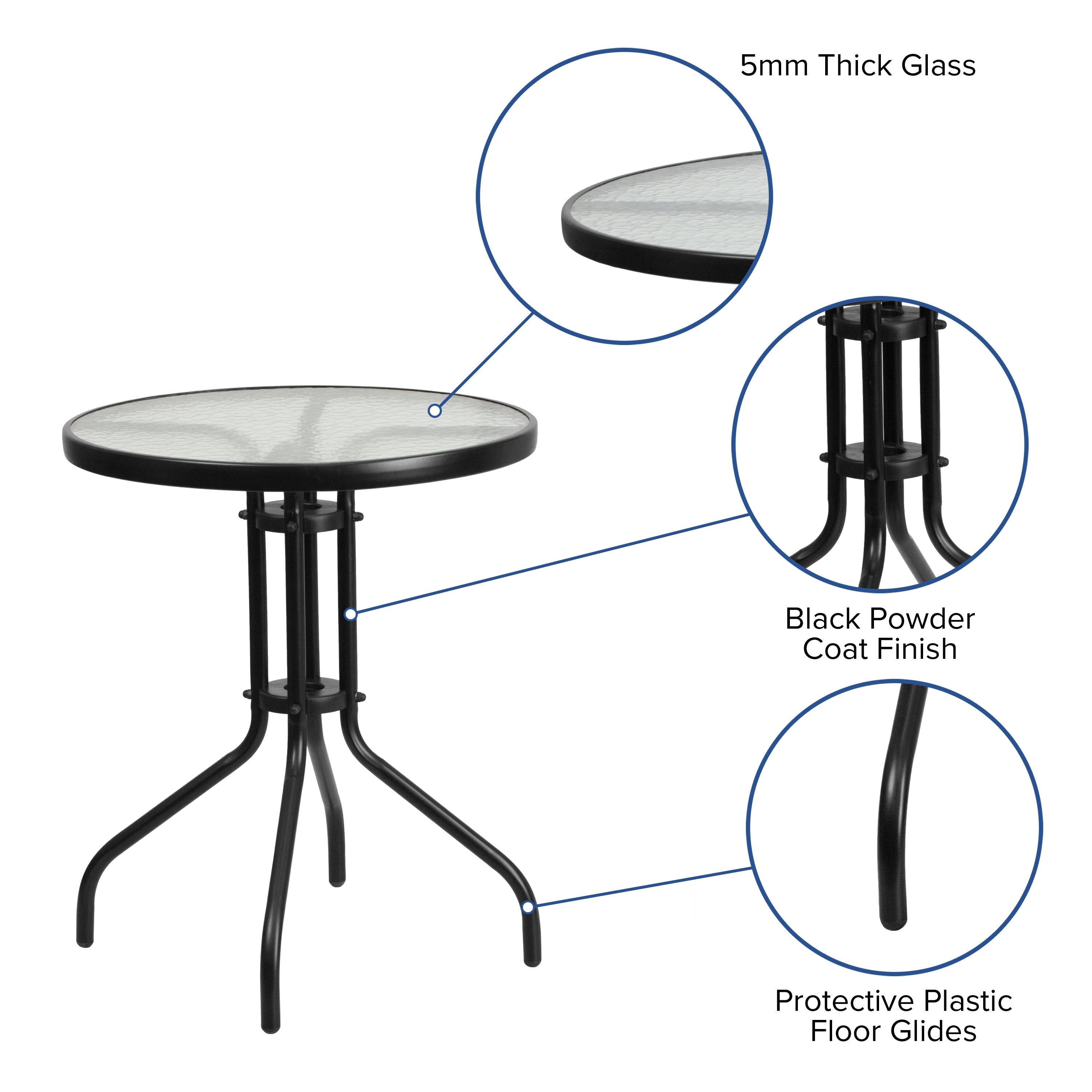 Bellamy 23.75'' Round Tempered Glass Metal Table-Indoor/Outdoor Tables-Flash Furniture-Wall2Wall Furnishings