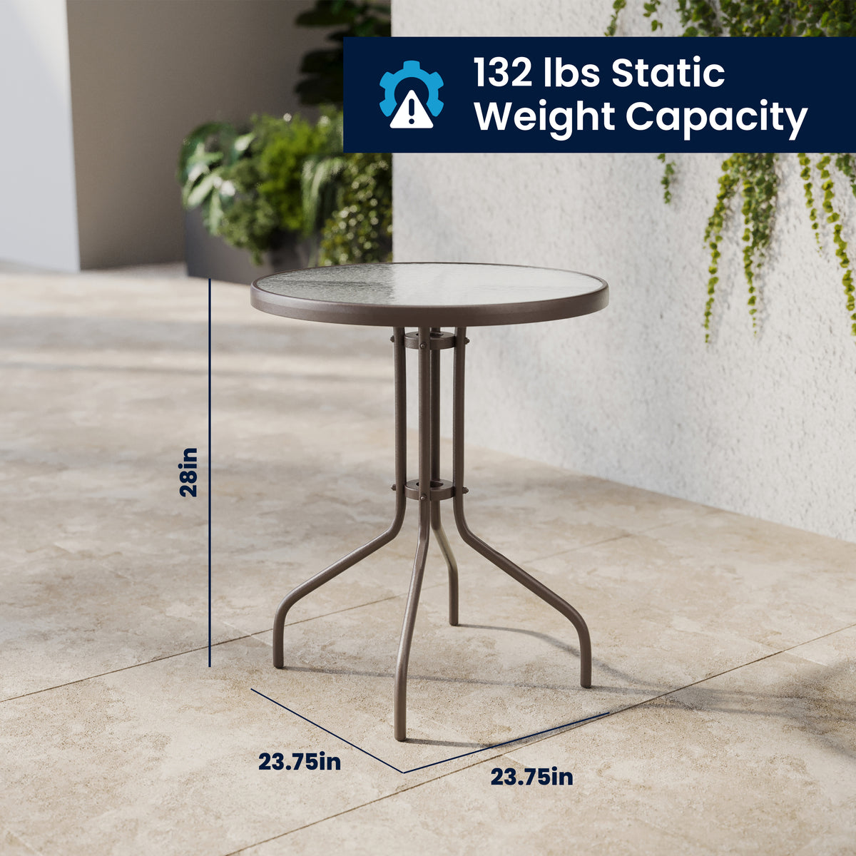Lila 23.75'' Round Glass Metal Table with 2 Metal Aluminum Slat Stack Chairs