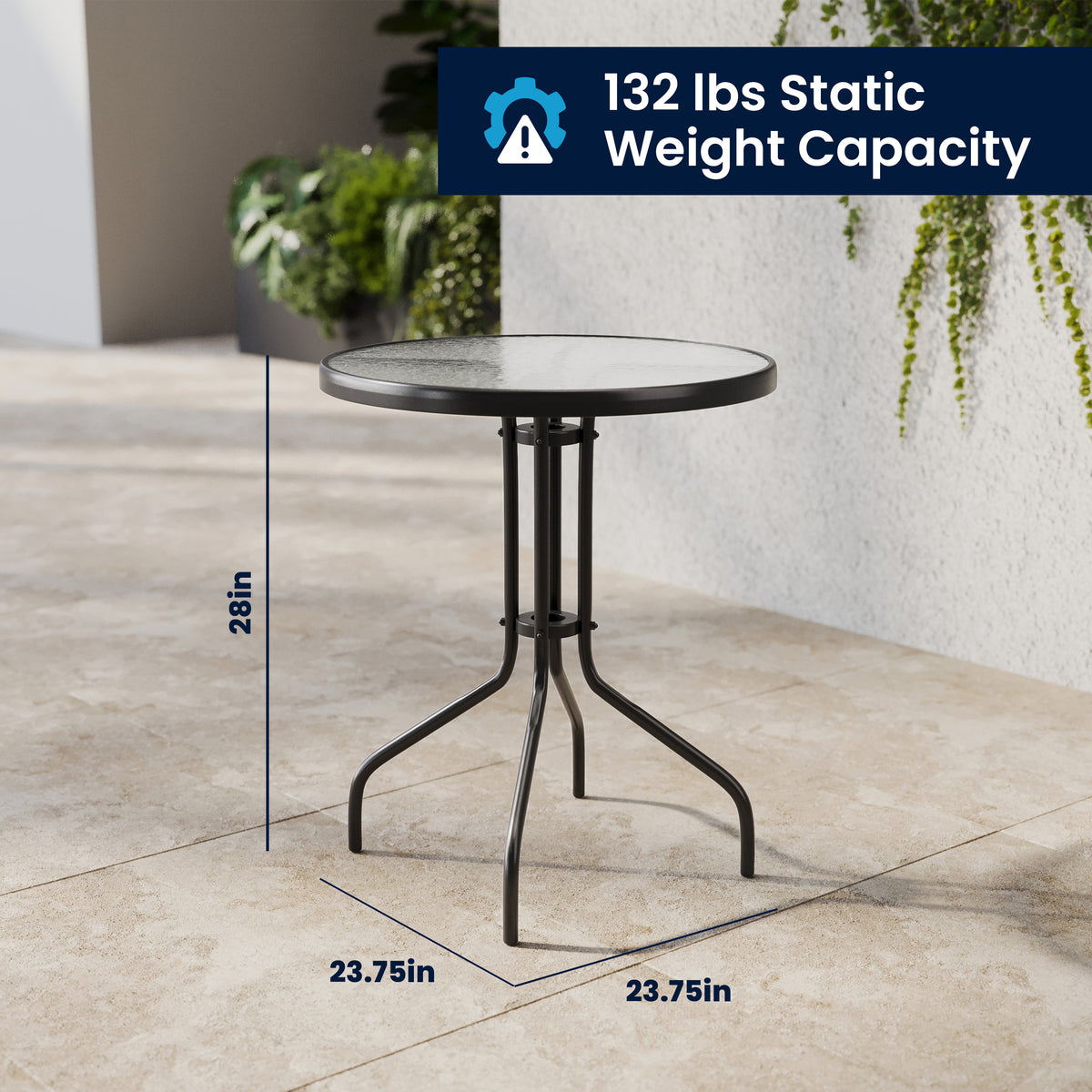 Lila 23.75'' Round Glass Metal Table with 2 Rattan Stack Chairs