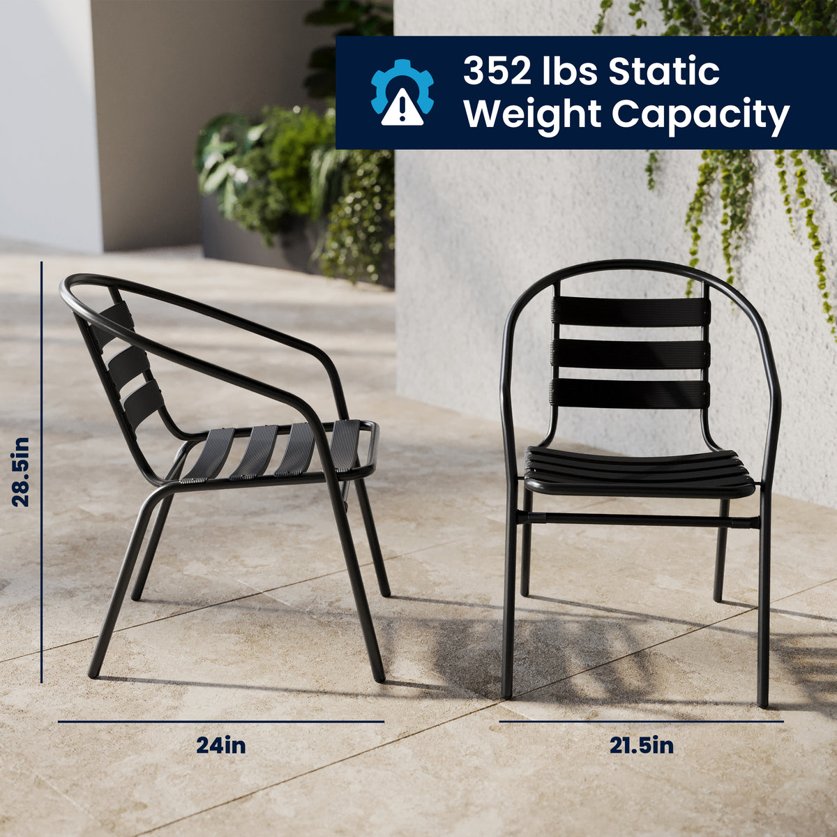 Lila 31.5'' Round Glass Metal Table with 4 Metal Aluminum Slat Stack Chairs