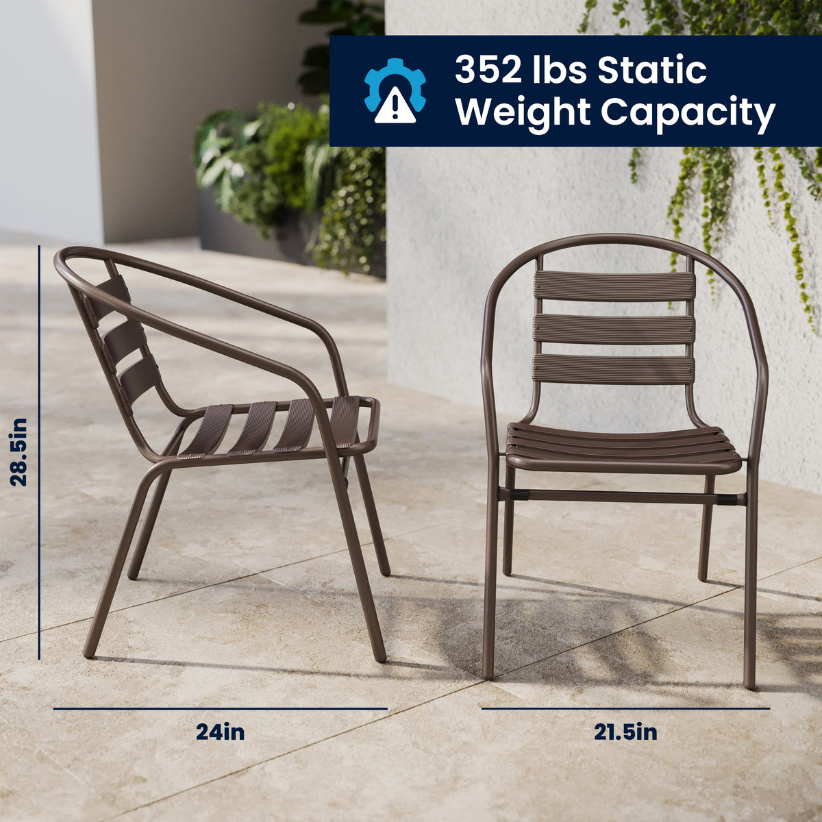 Lila 31.5'' Round Glass Metal Table with 4 Metal Aluminum Slat Stack Chairs