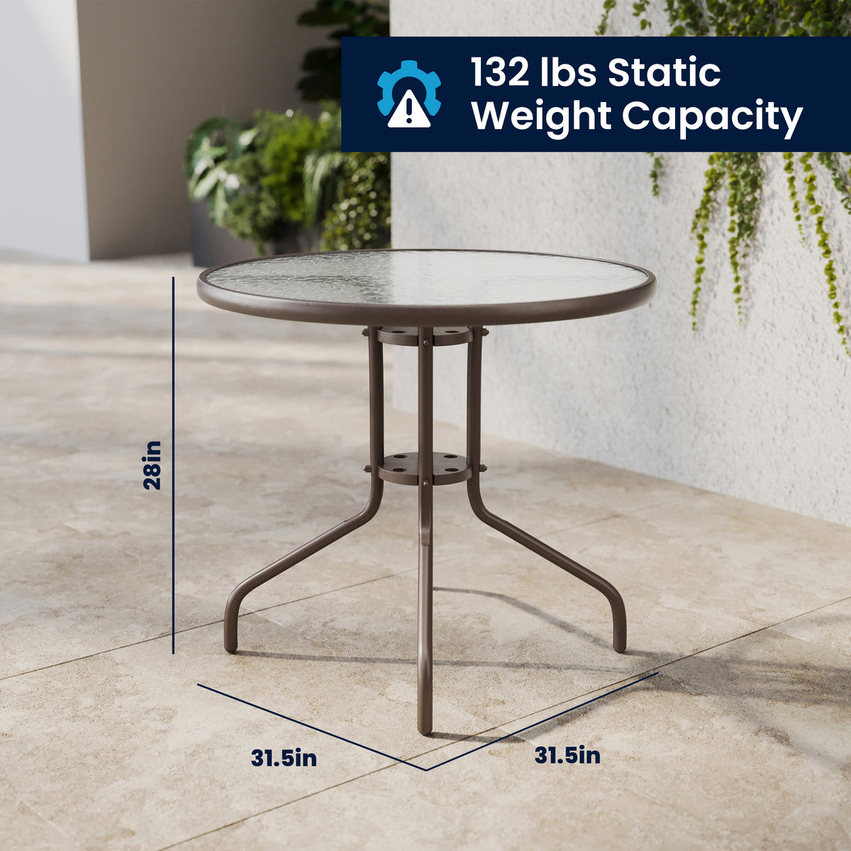 Lila 31.5'' Round Glass Metal Table with 4 Metal Aluminum Slat Stack Chairs