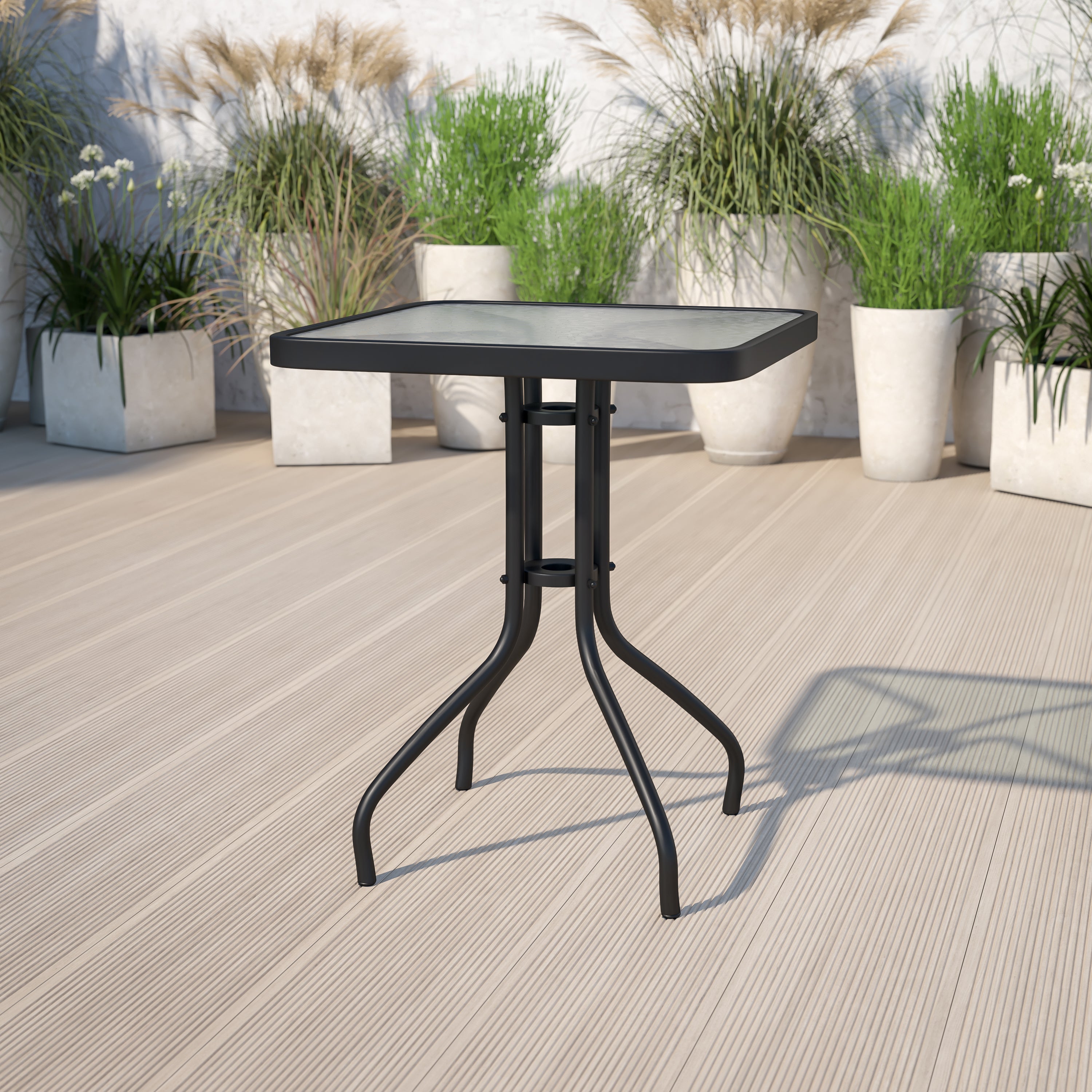 Barker 23.5'' Square Tempered Glass Metal Table-Indoor/Outdoor Tables-Flash Furniture-Wall2Wall Furnishings