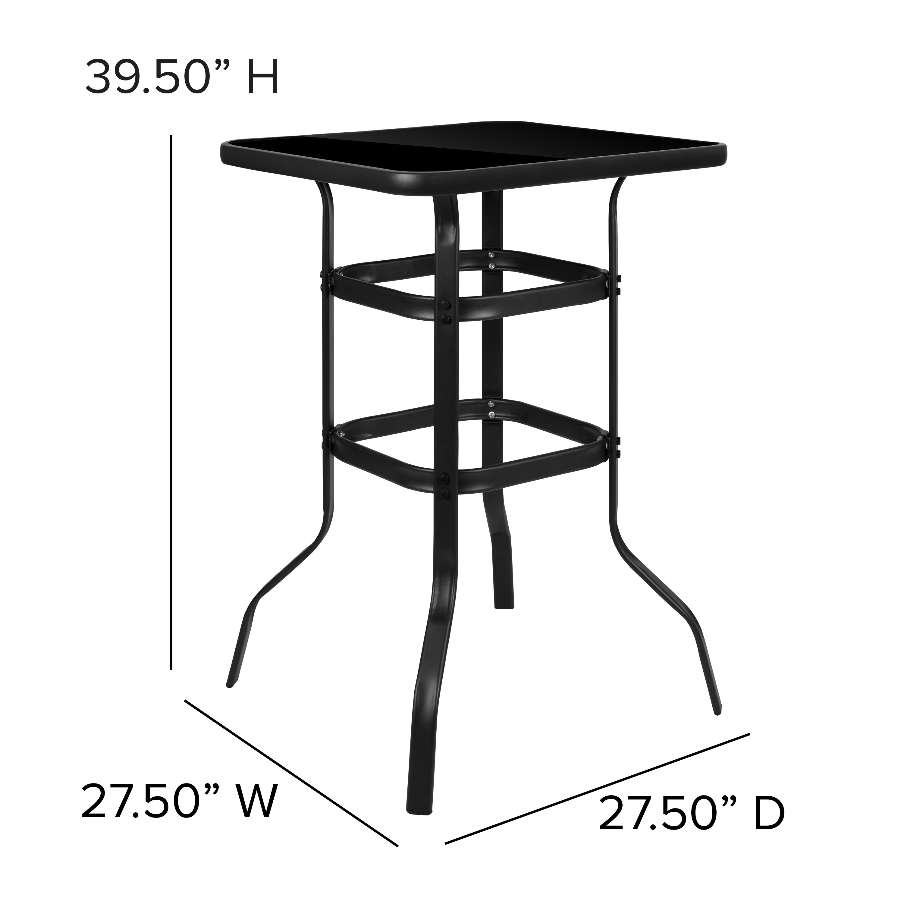 Barker 27.5" Square Tempered Glass Bar Height Metal Patio Bar Table-Glass Patio Table-Flash Furniture-Wall2Wall Furnishings