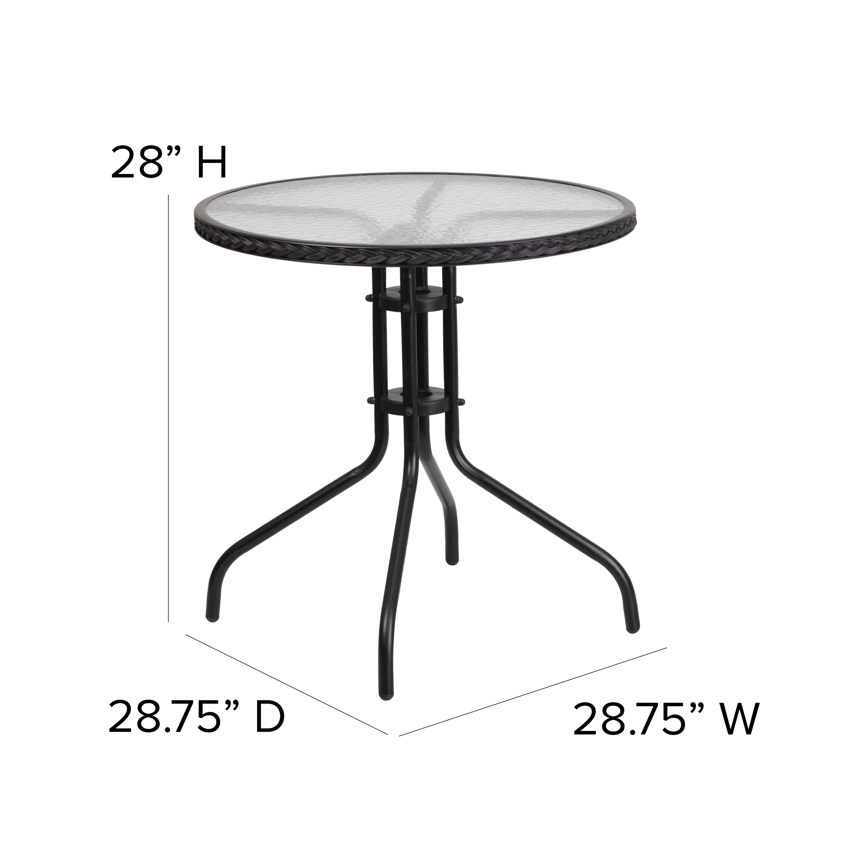Barker 28'' Round Tempered Glass Metal Table with Rattan Edging-Indoor/Outdoor Tables-Flash Furniture-Wall2Wall Furnishings