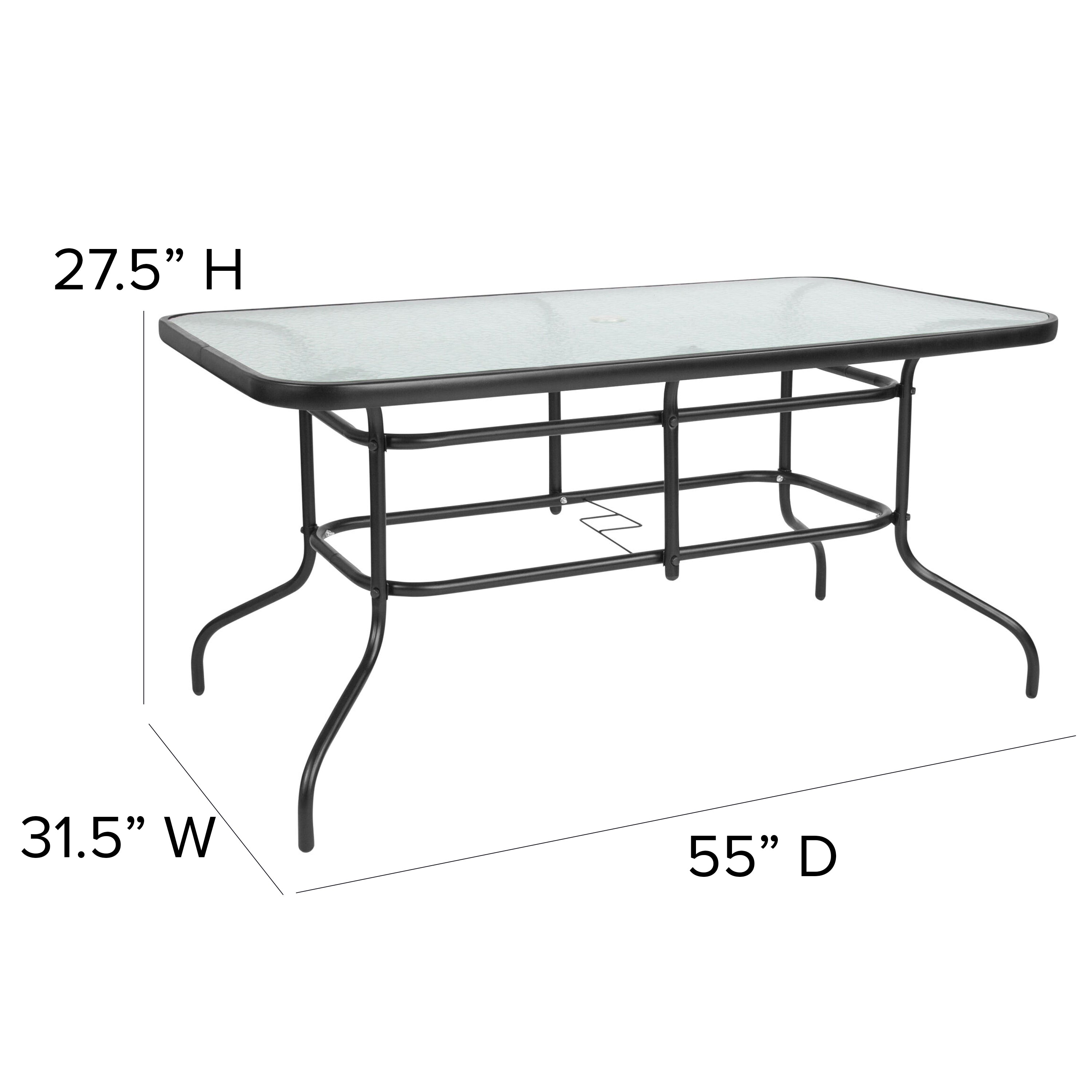 Tory 31.5" x 55" Rectangular Tempered Glass Metal Table with Umbrella Hole-Indoor/Outdoor Tables-Flash Furniture-Wall2Wall Furnishings