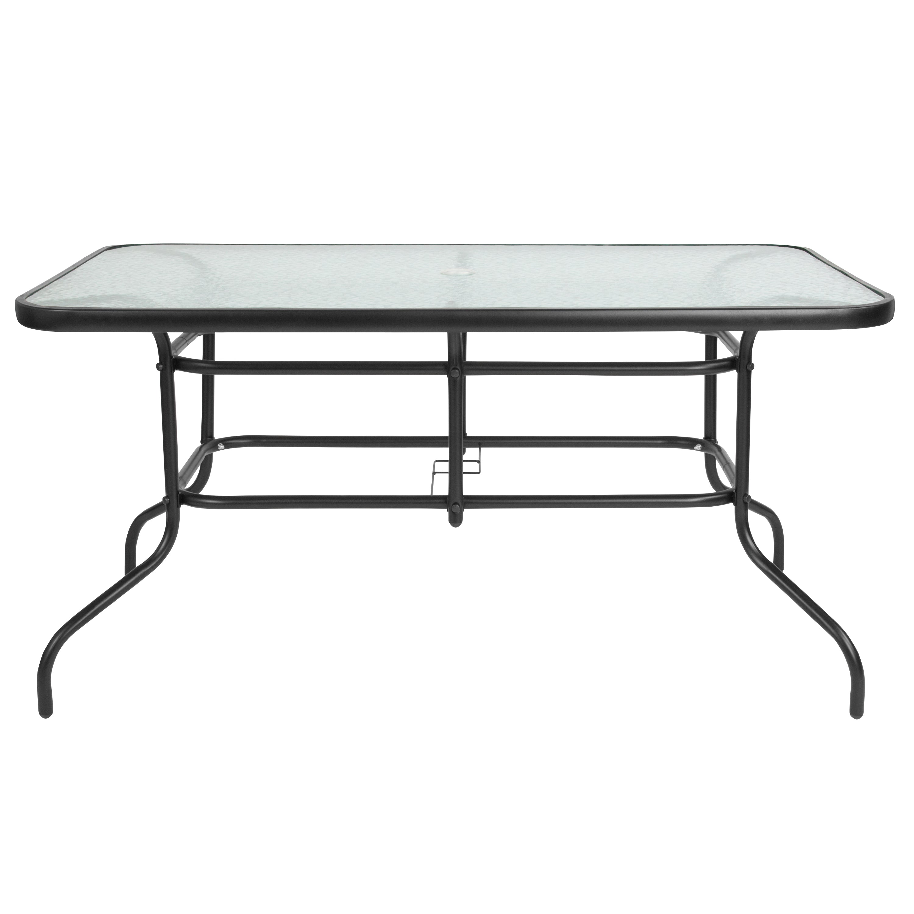 Tory 31.5" x 55" Rectangular Tempered Glass Metal Table with Umbrella Hole-Indoor/Outdoor Tables-Flash Furniture-Wall2Wall Furnishings